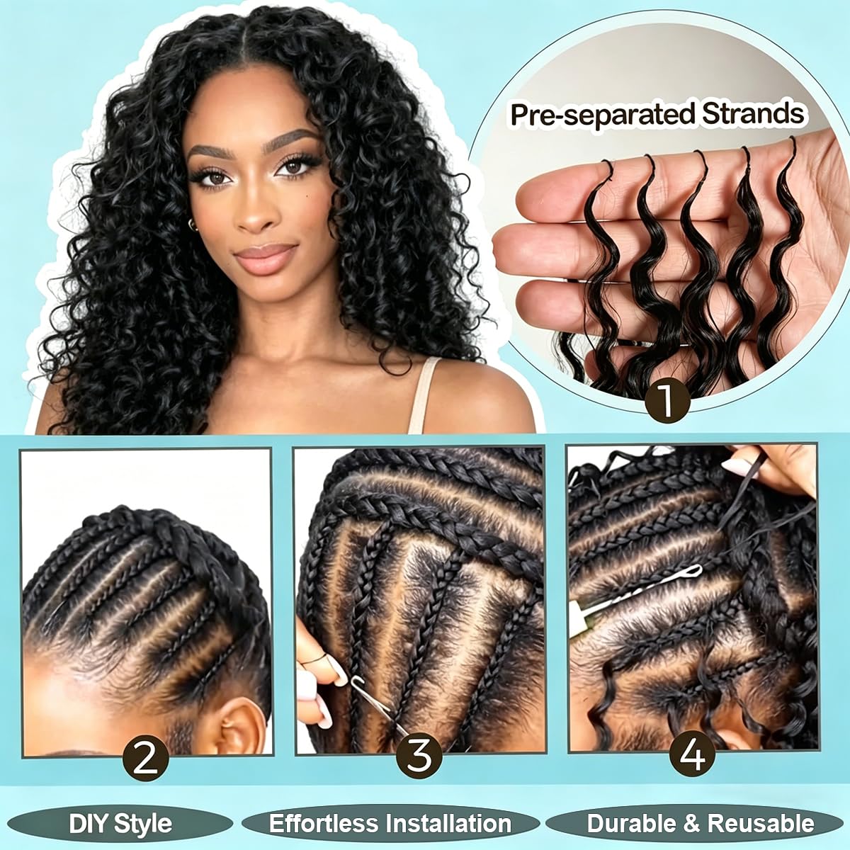 Human Crochet Hair for Black Women Feather Crochet Human Hair 180g 100% Human Hair Bundles Water Wave Crochet Human Hair Knotless Pre-Separated Deep Curly Hair Extensions 24Inch
