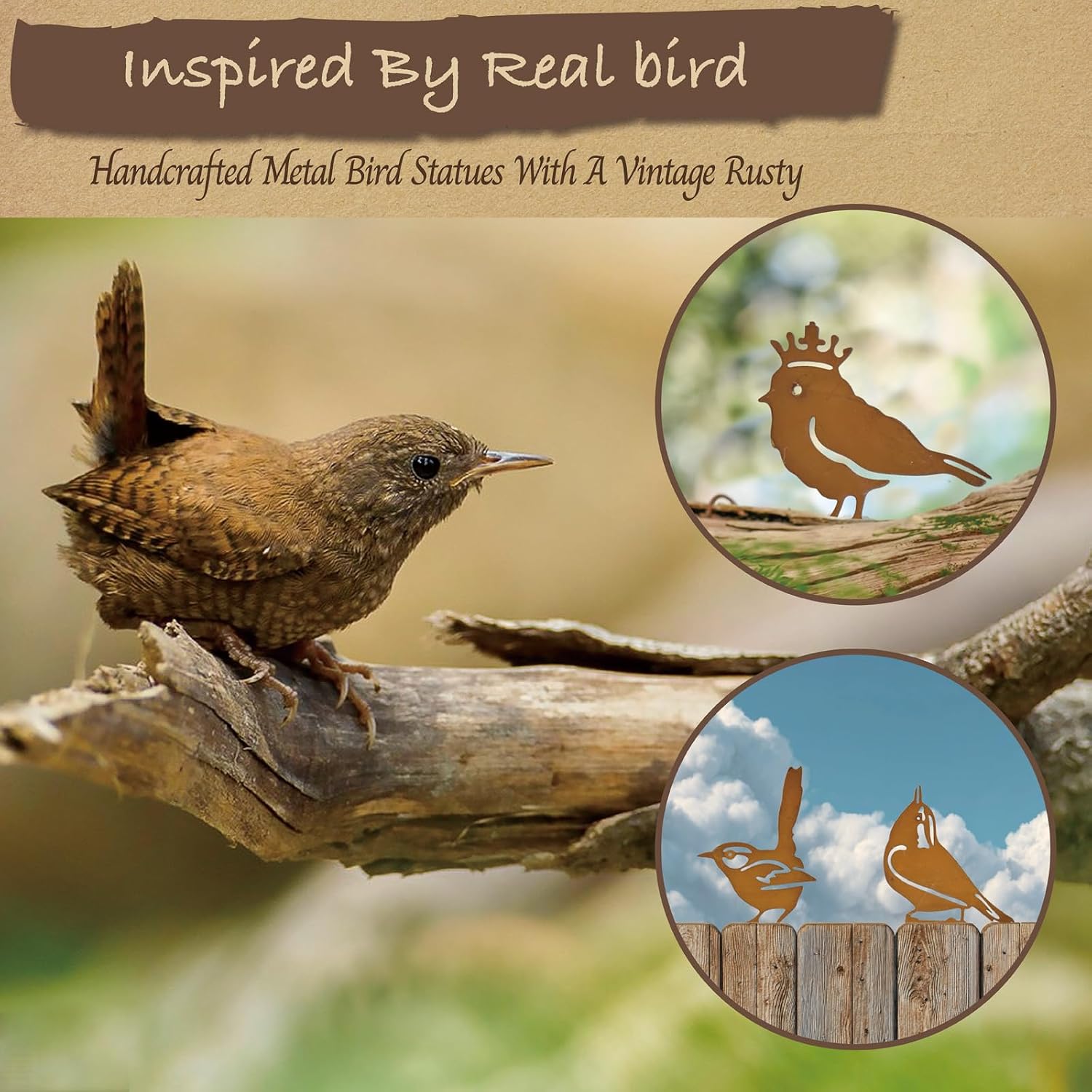 5PCS Rusty Metal Bird Silhouette Statues - Rustic Outdoor Decor for Garden, Fence and Yard Art, Lifelike Metal Birds Yard Decorations Fence Ornaments Yard Art Bird Lovers Gift Ideas image 2