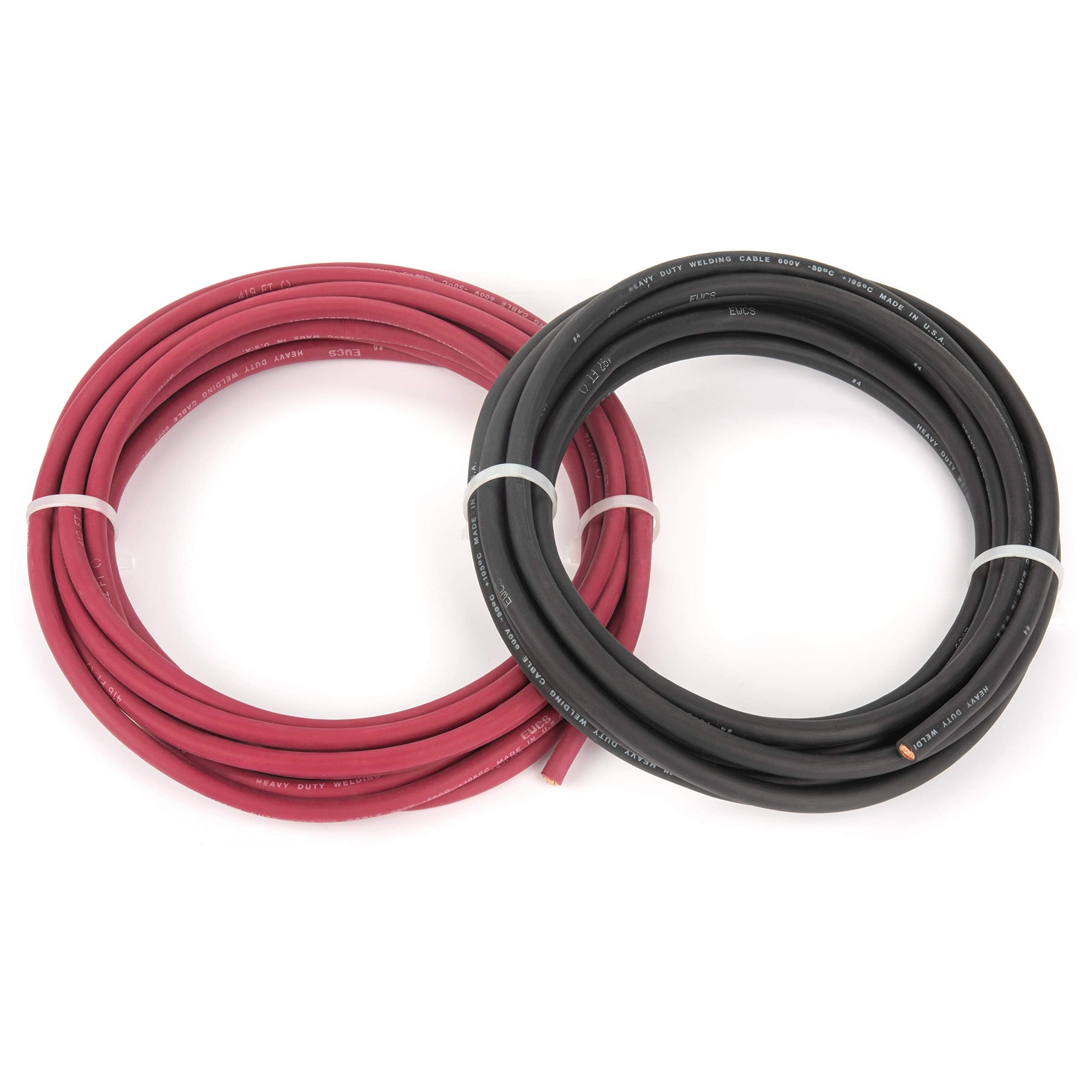 PREMIUM Extra – 4 AWG Cable de soldadura flexible 600 V Combo Pack – Negro + Rojo – 15 pies de cada color – ewcs Branded – fabricado en los Estados Unidos.