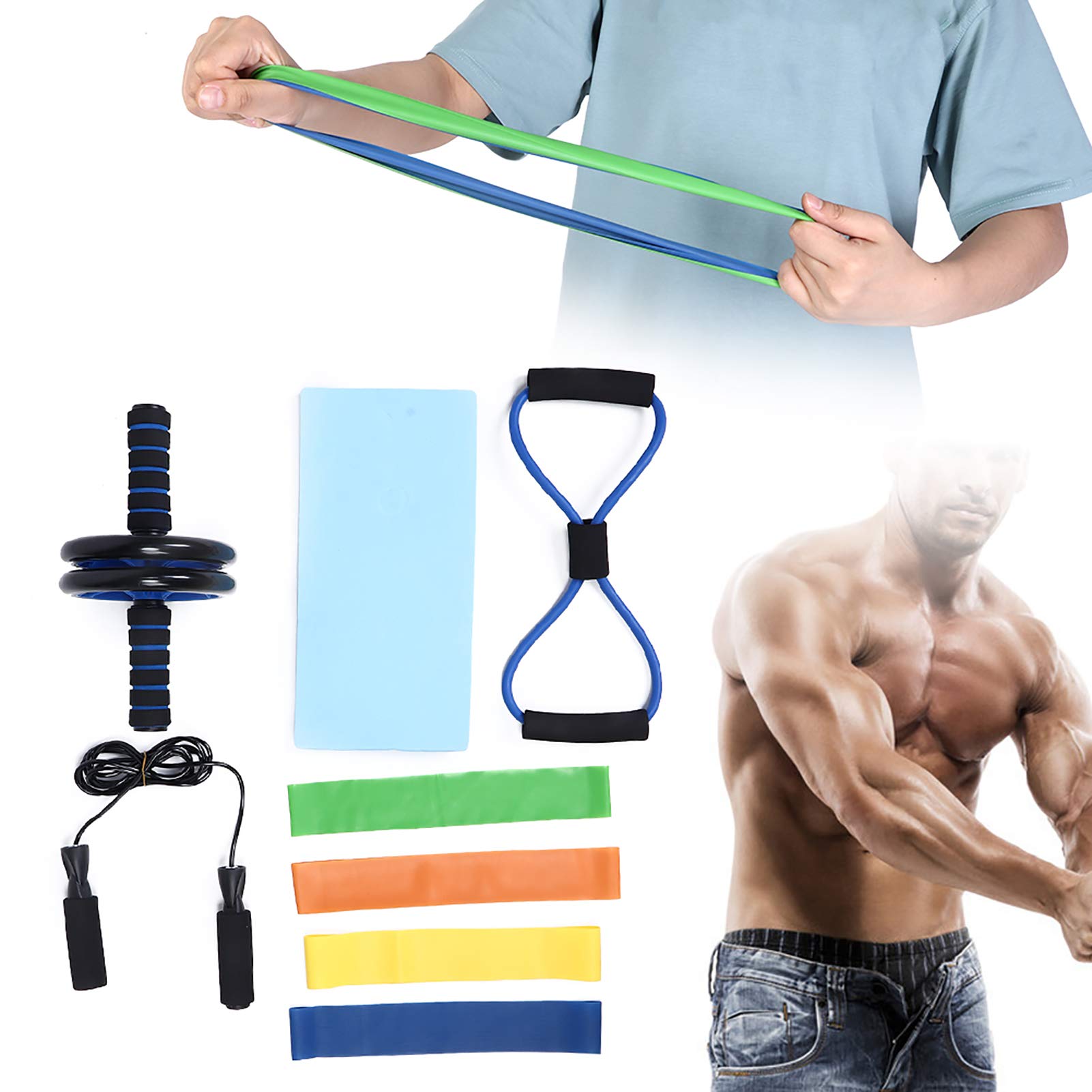 Kółko do ćwiczeń brzucha Skakanka Pierścień oporowy do ekspandera klatki piersiowej Zestaw sprzętu fitness do ćwiczeń w domowej siłowni Niebieski Czarny Zielony Pomarańczowy Żółty