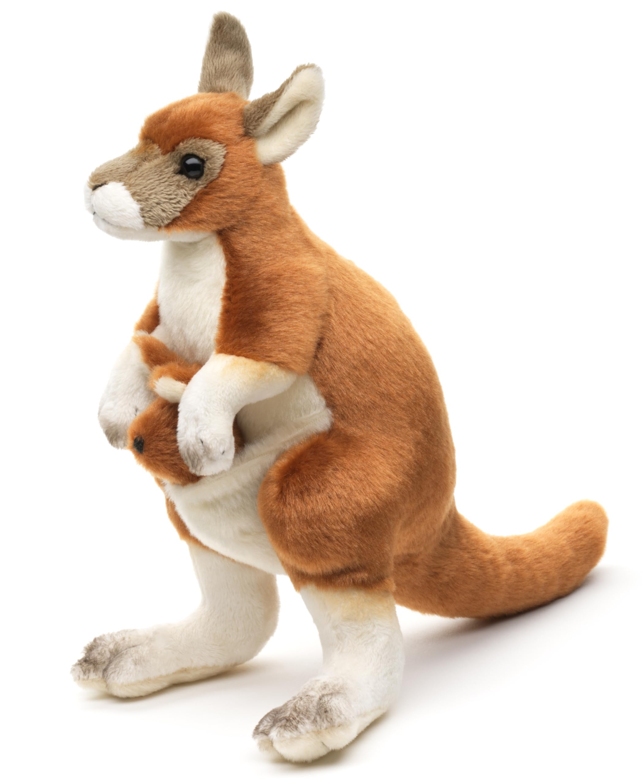 Uni-Toys - Kangur z dzieckiem (przyszyty), stojący - 23 cm (wysokość) - pluszowa zabawka, przytulanka