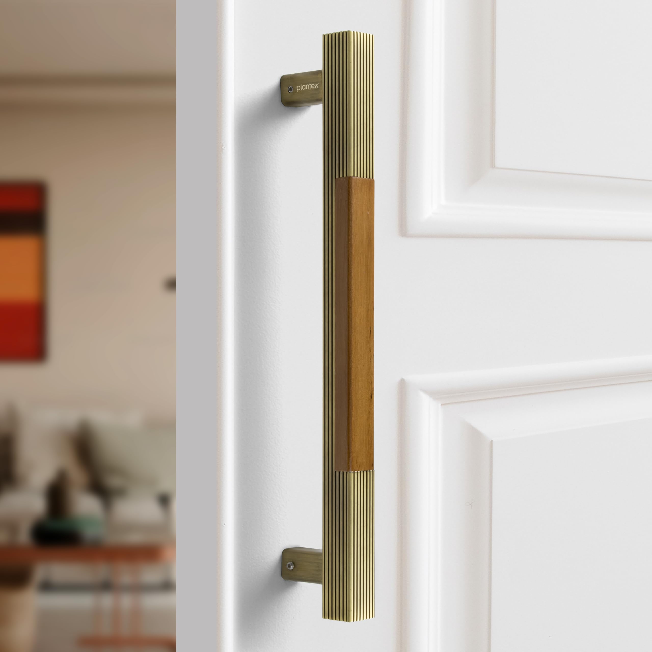 Plantex 280 Premium 12-inch Door Pull-Push Main Door Handle for Glass Door/House/Hotel/Office Door Hardware (Brass Antique & Wood Finish)