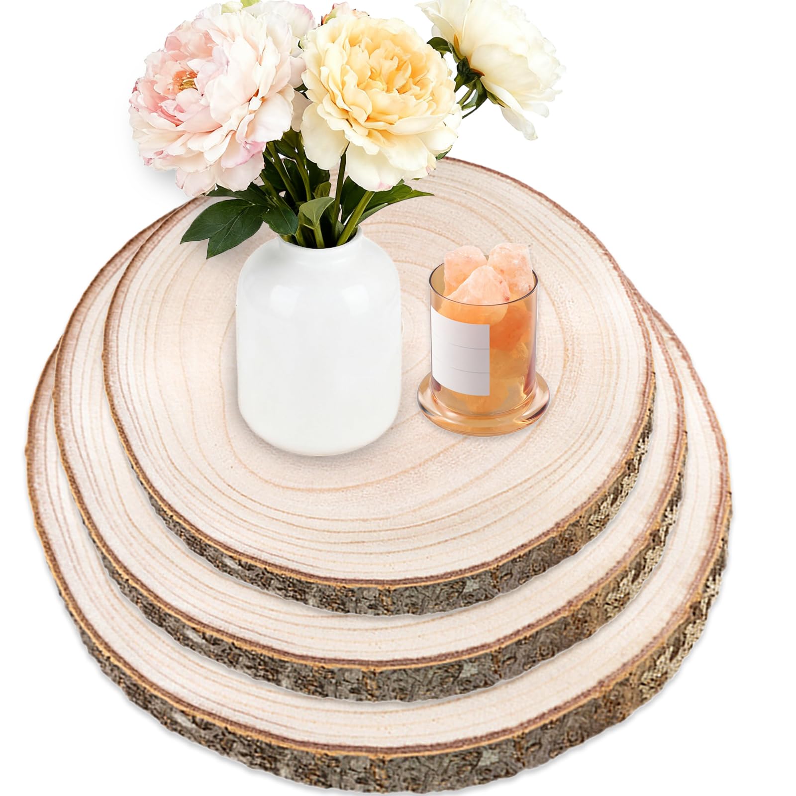 Natural Wood Slices for Crafts, 3 PCS Wooden Discs Log 2cm Thick Rustic Wood Slabs Circles for Centerpieces DIY Craft Wedding Table Decor (22-23cm 23-26cm 30-35cm)