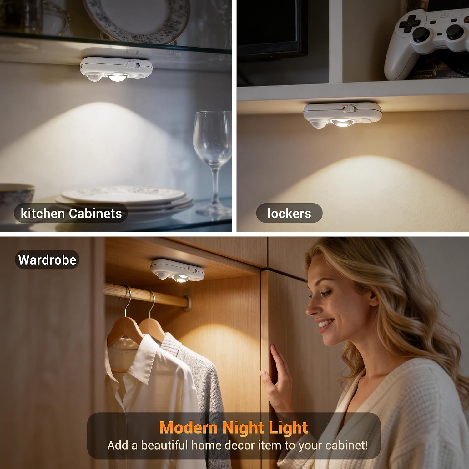 JandCase Under Cabinet Lighting, [6 Pack] Rechargeable Battery Operated Motion Sensor Light Indoor, 3000K/4000K/5000K Wireless Magnetic Dimmable Closet Lights for for Kitchen, Stairs
