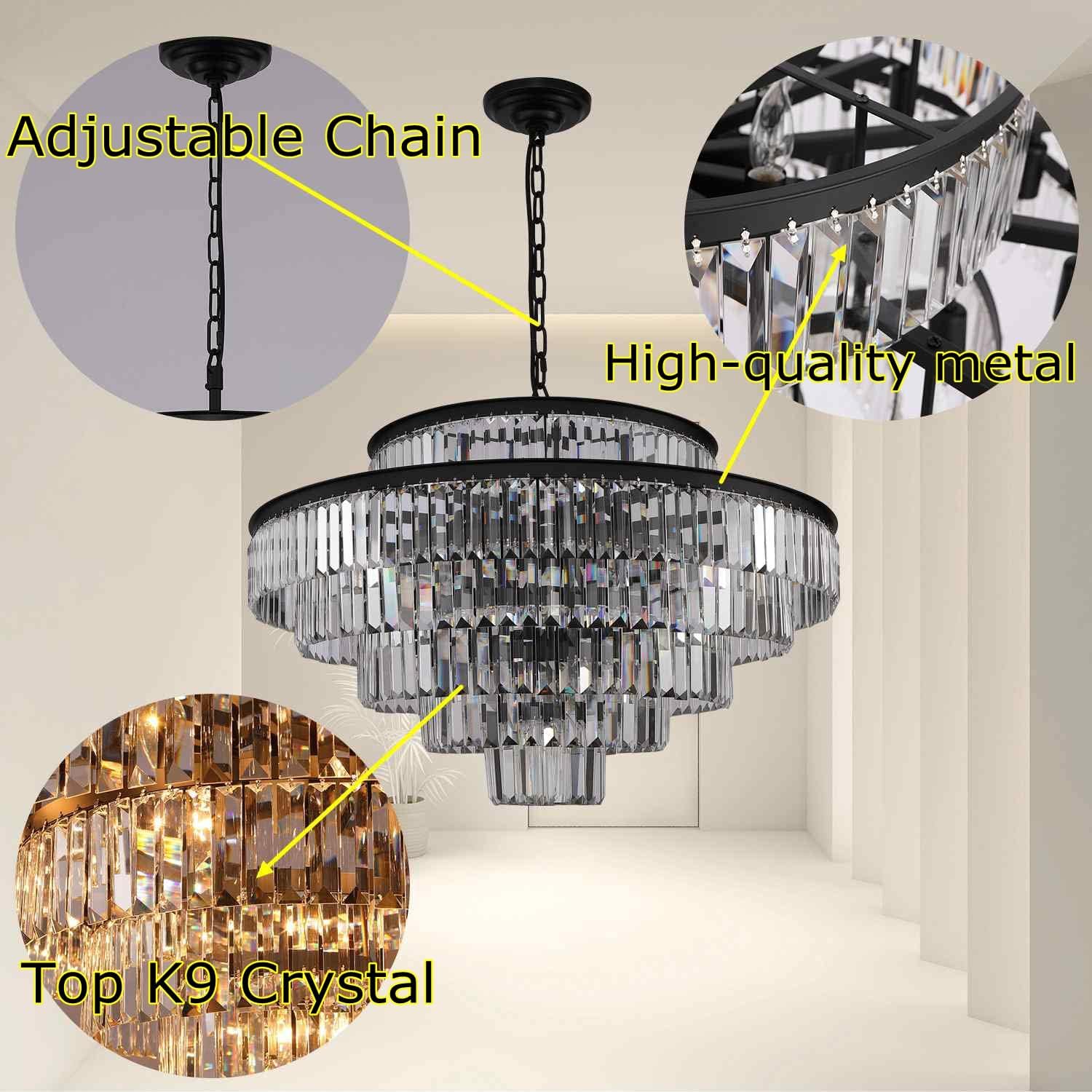 Gmlixin Crystal Chandelier Black Large 6-Tier Chandeliers Lighting Fixture for Bedroom Living Room Foyer Hallway 17-Lights (Dia 31 Inch) : Everything Else