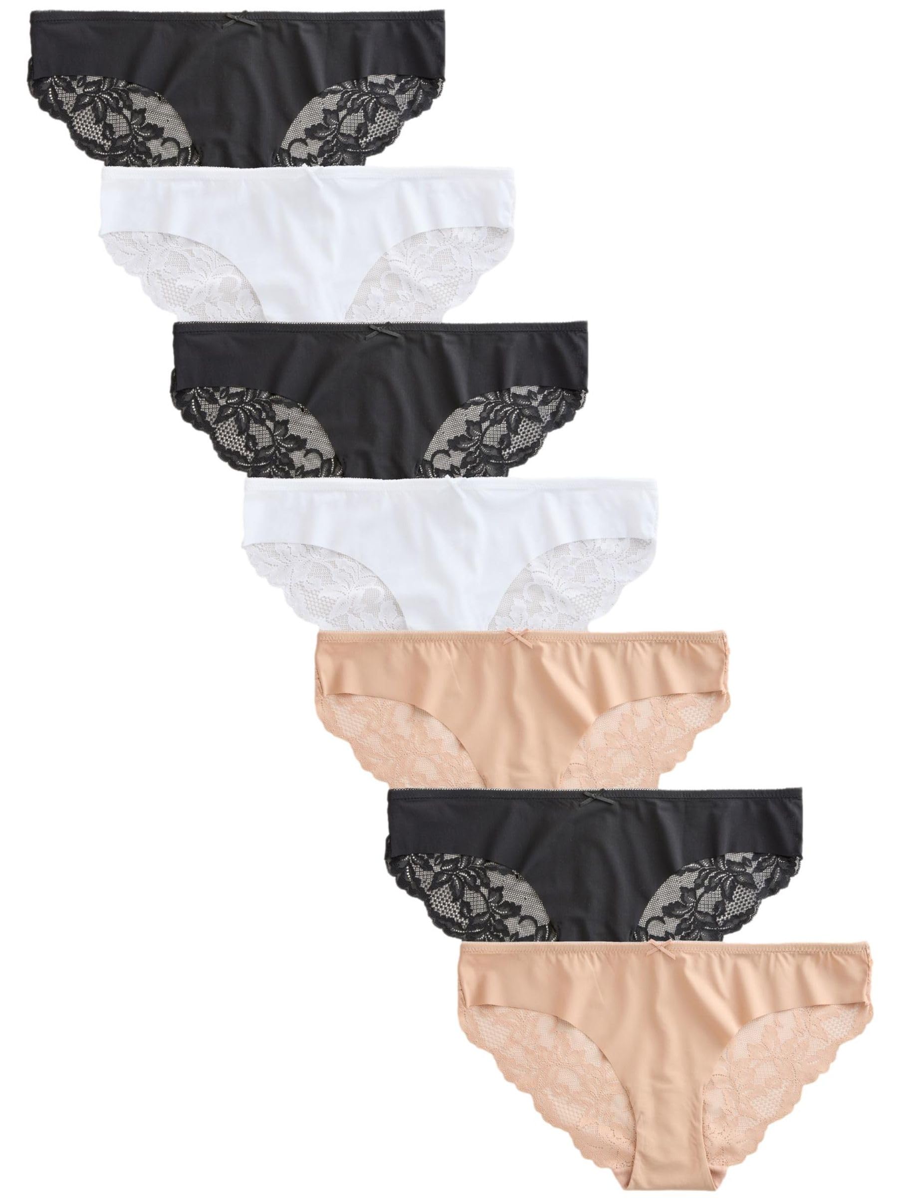 NEXT Mujeres Pack de 7 Braguitas brasileñas cómodas Que no se marcan con Panel de Encaje Trasero
