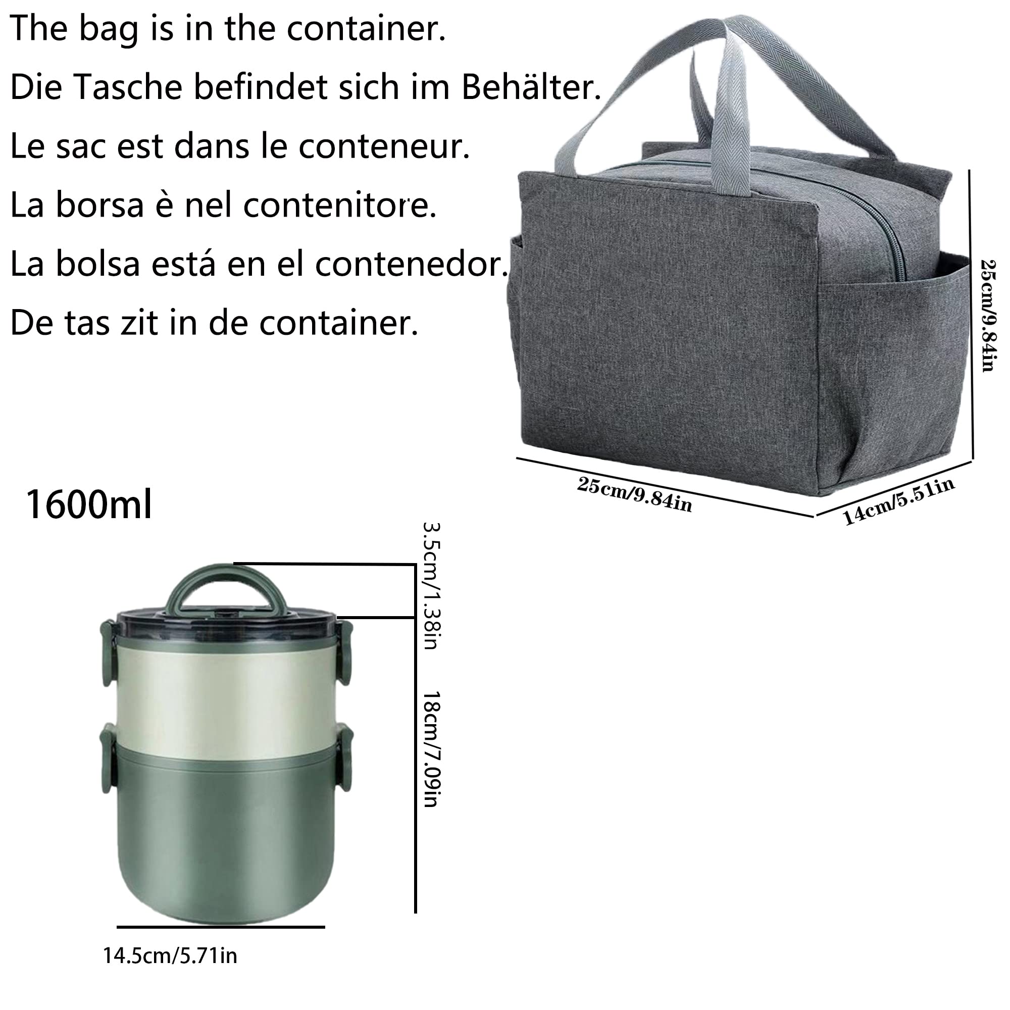 Porta Pranzo 2 Strati 1600ml - Antigoccia, Con Borsa Termica, Microonde Compatibile - Foto 4