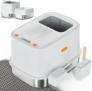 XL Stainless Steel Cat Litter Box Top Entry Extra Large Metal Litter Box with High Side for Big Cats, Multiple Cats, No Odor, Easy to Clean, Anti-Urine Leakage, Dog-Proof, Non-Sticky（Grey）