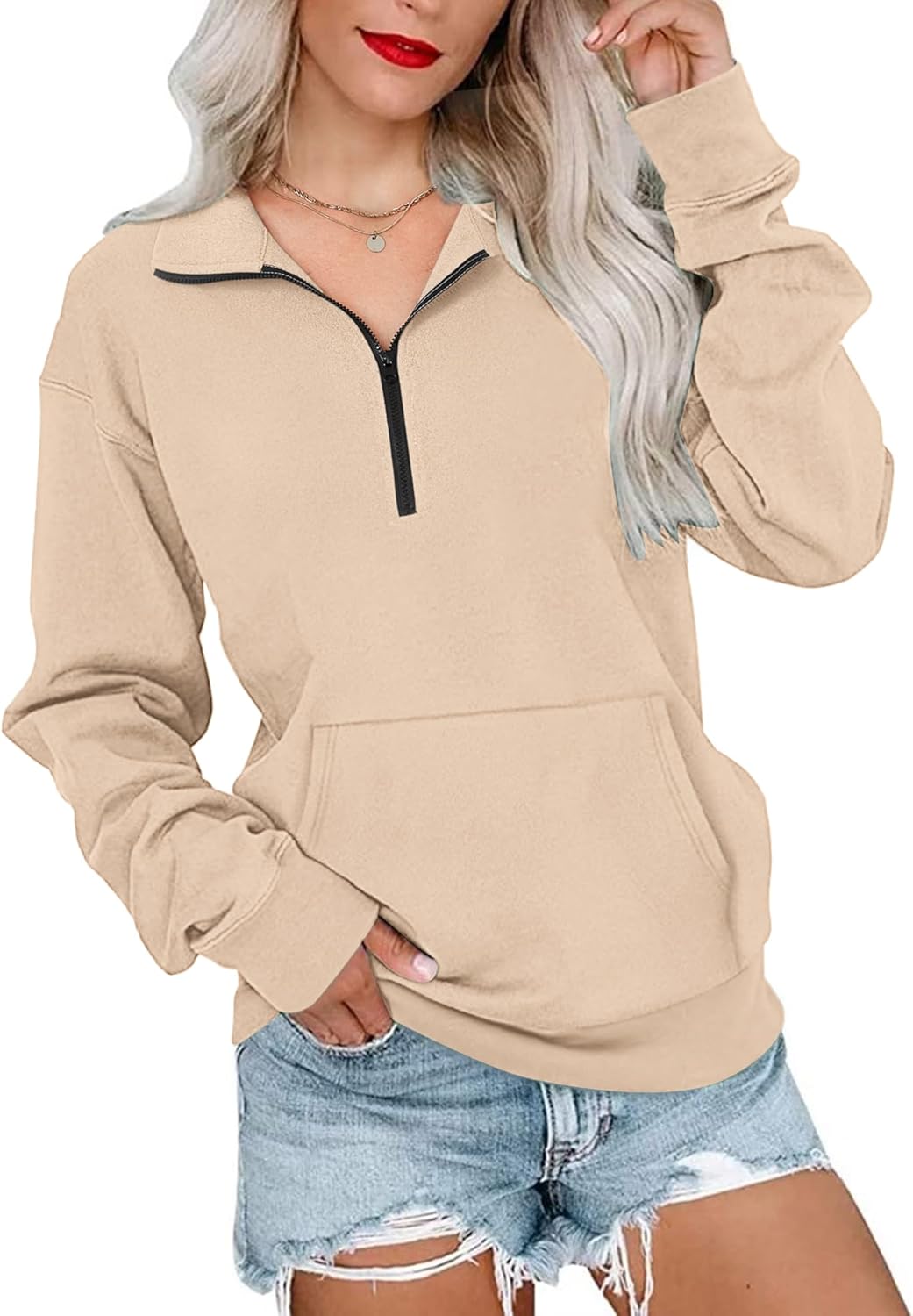 MISFAY Womens Half Zip Oversized Sweatshirts 2026 Casual Long Sleeve Hoodies Quarter Zip Up Pullover Fall Outfits with Pocket