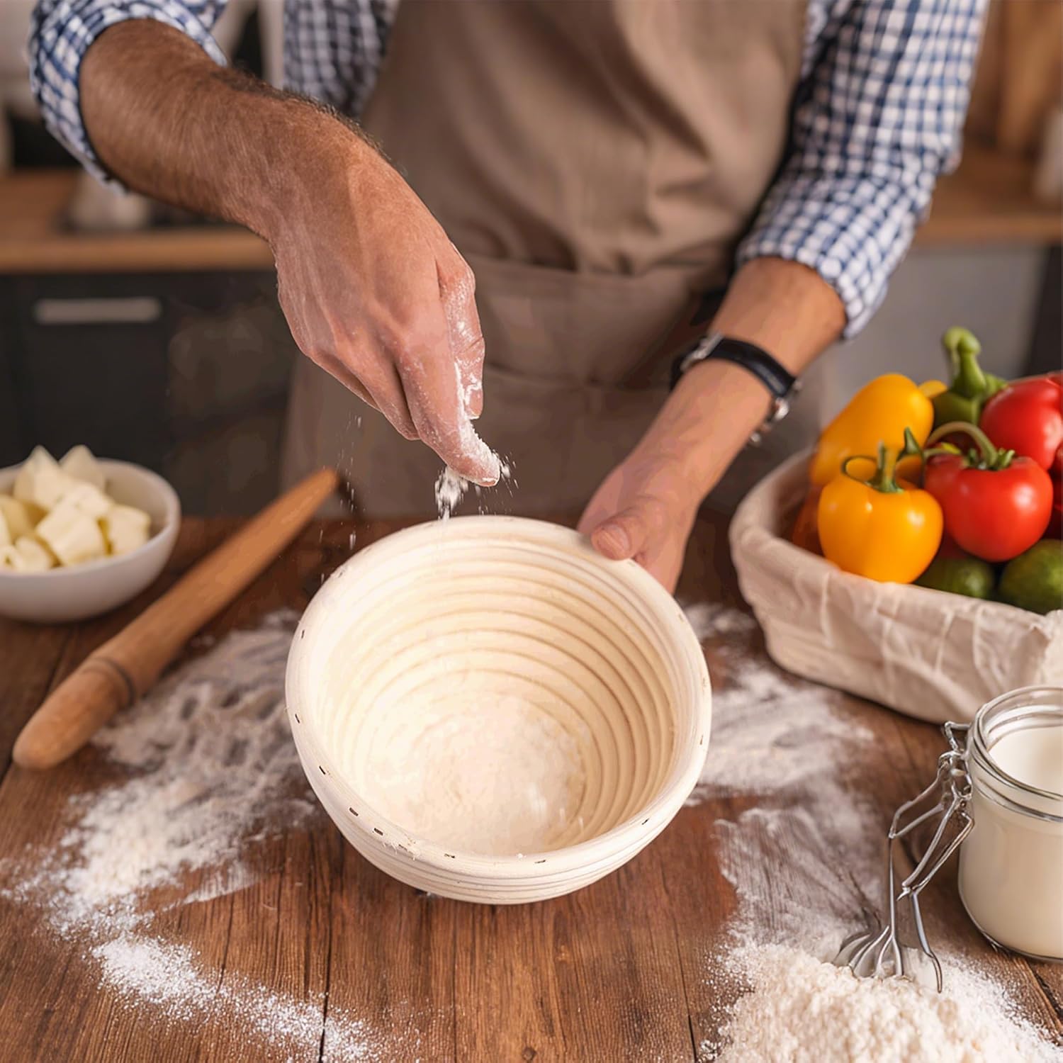 Banneton Bread Proofing Basket Set of 6, 6 Inch Banneton Basket with Cloth Liner, Mini Sourdough Rattan Bowl for Sourdough Bread Baking for Home Bakers and Professionals (Round)