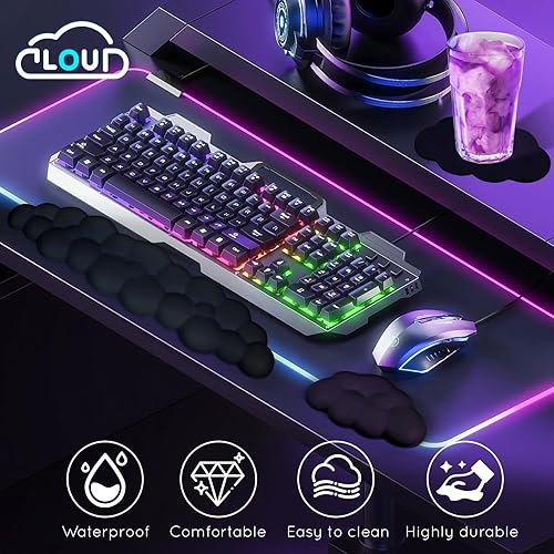Miniatura 3 de Cloud - Reposamuñecas para teclado de computadora, reposamuñecas con base antideslizante, reposamuñecas extendido, espuma viscoelástica ergonómica