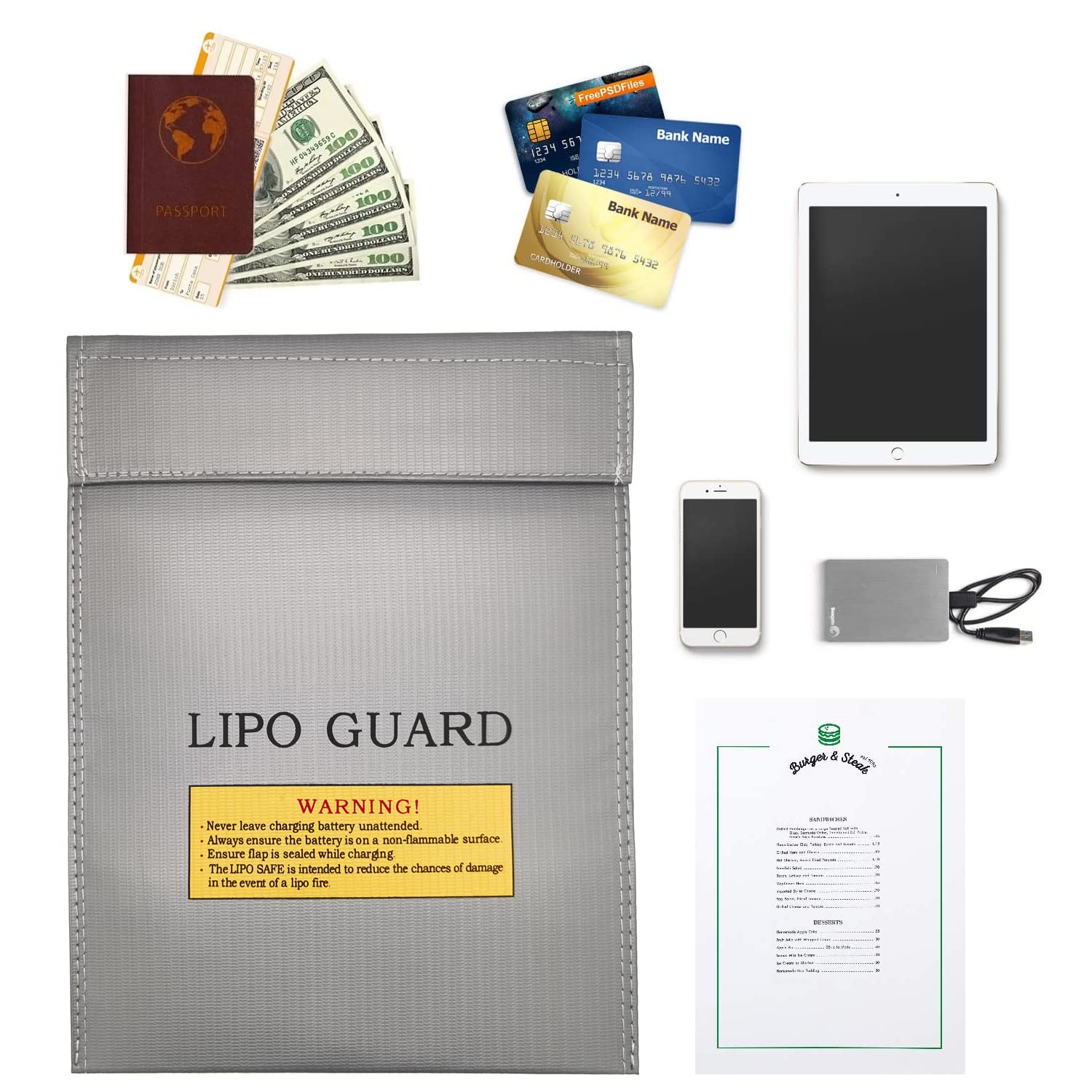 Lipo Safe Bag ognioodporna kasetka na pieniądze, podkładka na baterie RC, chroni wartościowe przedmioty, dokumenty, pieniądze, biżuterię, ochrona przeciwpożarowa