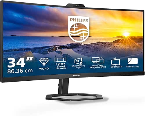 Philips 34E1C5600AM - Moniteur incurvé WQHD 34 Pouces, Webcam, réglable