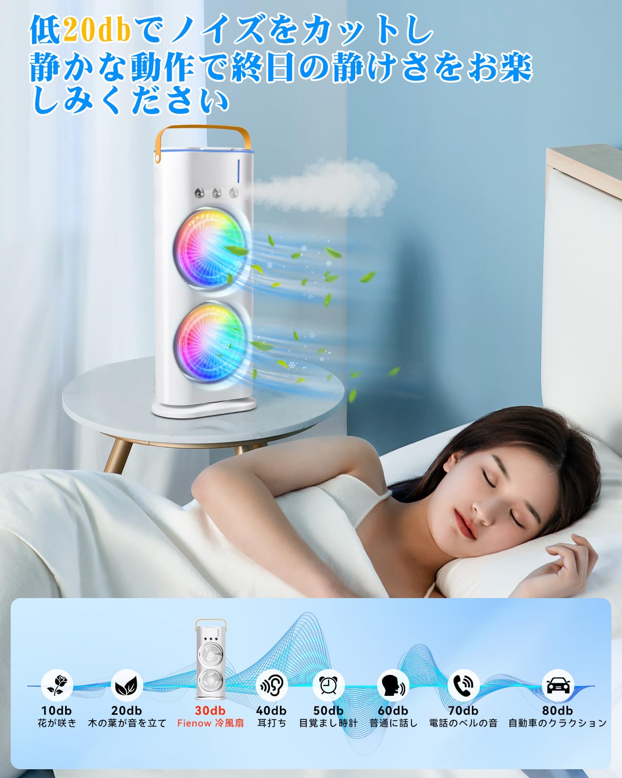 冷風扇 冷風機【2024新登場・節電対策・USB充電式・首振り】600ML大
