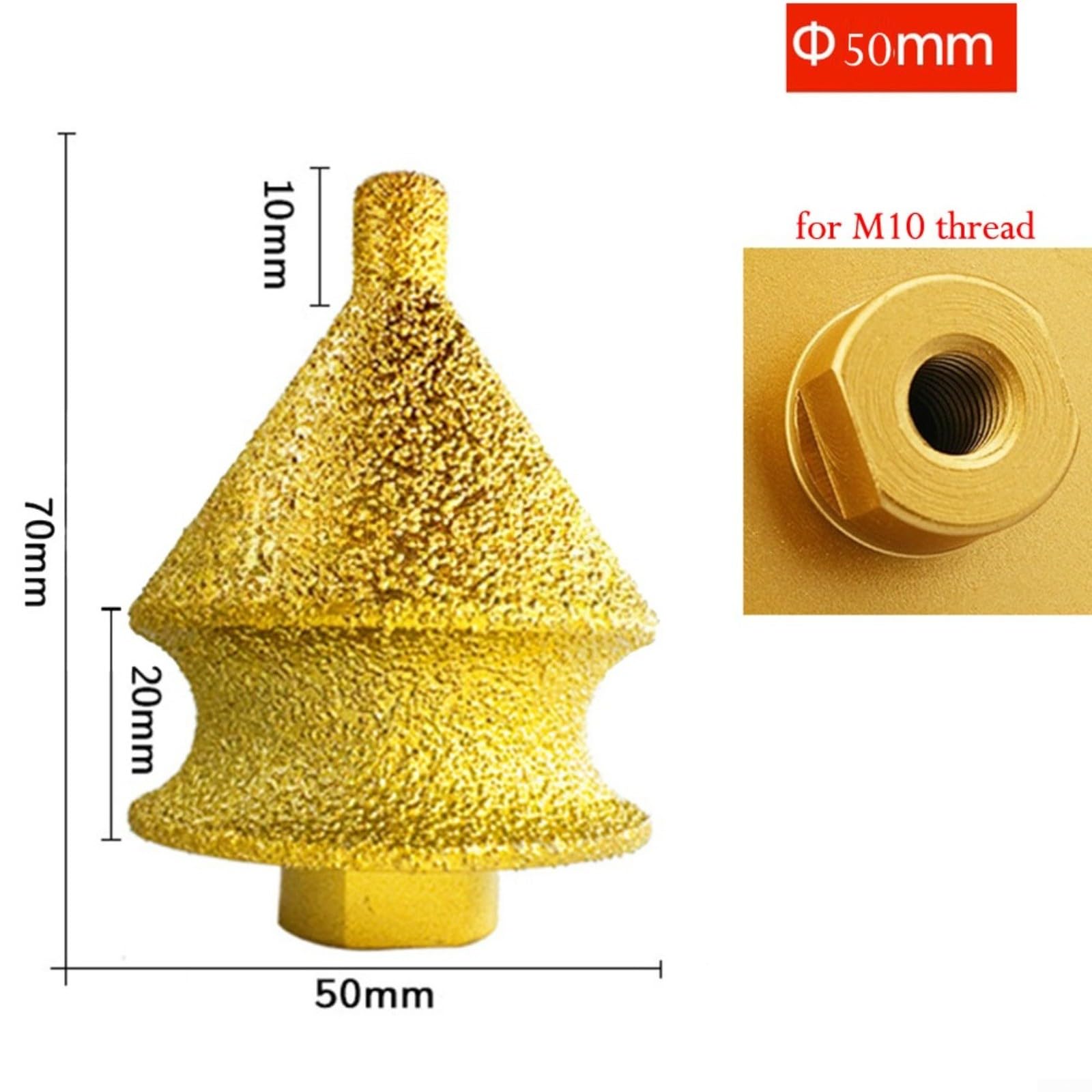 Mèche à chanfreiner conique pour meuleuse d'angle à filetage M10, meule en carbure de silicium émeri pour biseauter le verre, la porcelaine, le carrelage, la pierre de finition (50 mm)