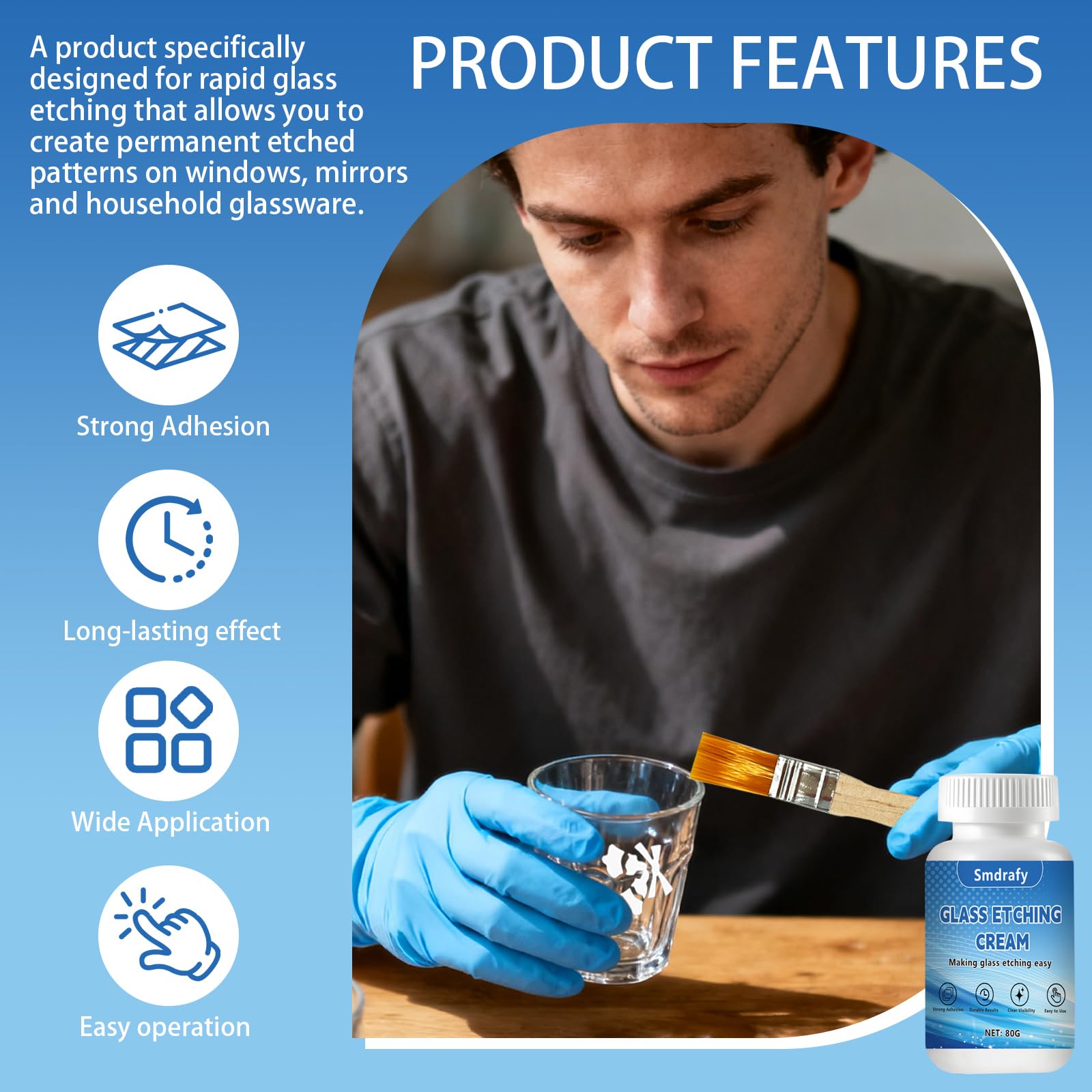 80g Pasta Caustica per Vetro, Acidificante Glass Etching Cream, Etch Pasta for Glass, Crema Acidante Vetro, Applicabile a Vetro, Bicchieri da Vino, Porte e Finestre in Vetro, Paralumi in Vetro