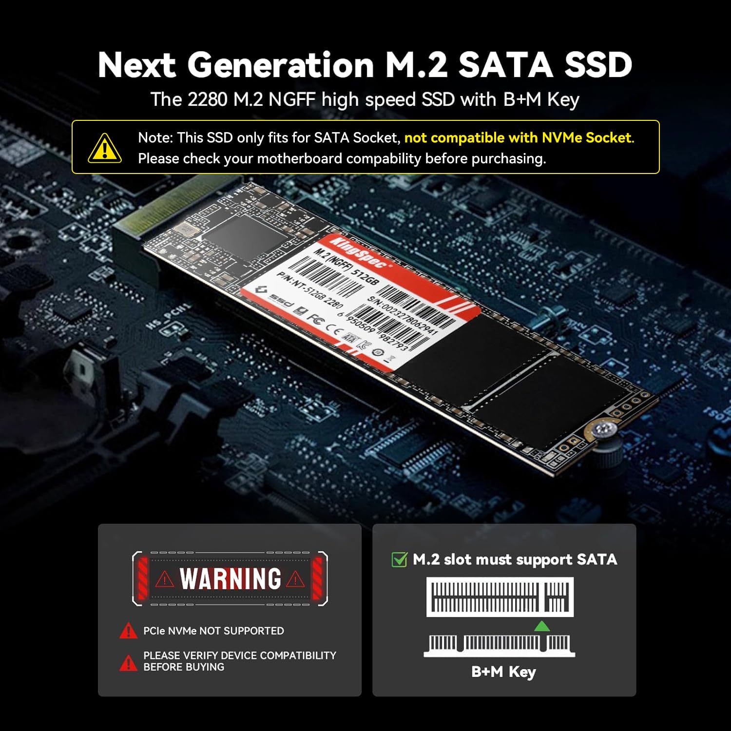 V*i様 SSD V-NAND NGFF 2TB SATA M.2 2280 KingSpec NT Seriese 2TB M.2 2280 SATA SSD,Sata3 6Gb/s Internal