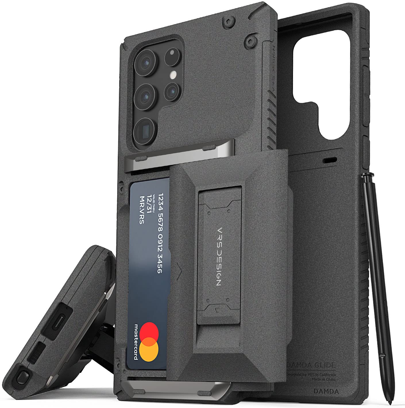 VRS Design Damda Glide Hybrid Sand Stone designed for Samsung Galaxy S22 ULTRA case cover (2022) wallet [Semi Automatic] slider Credit card holder Slot [3-4 cards] & Kickstand - Sandstone