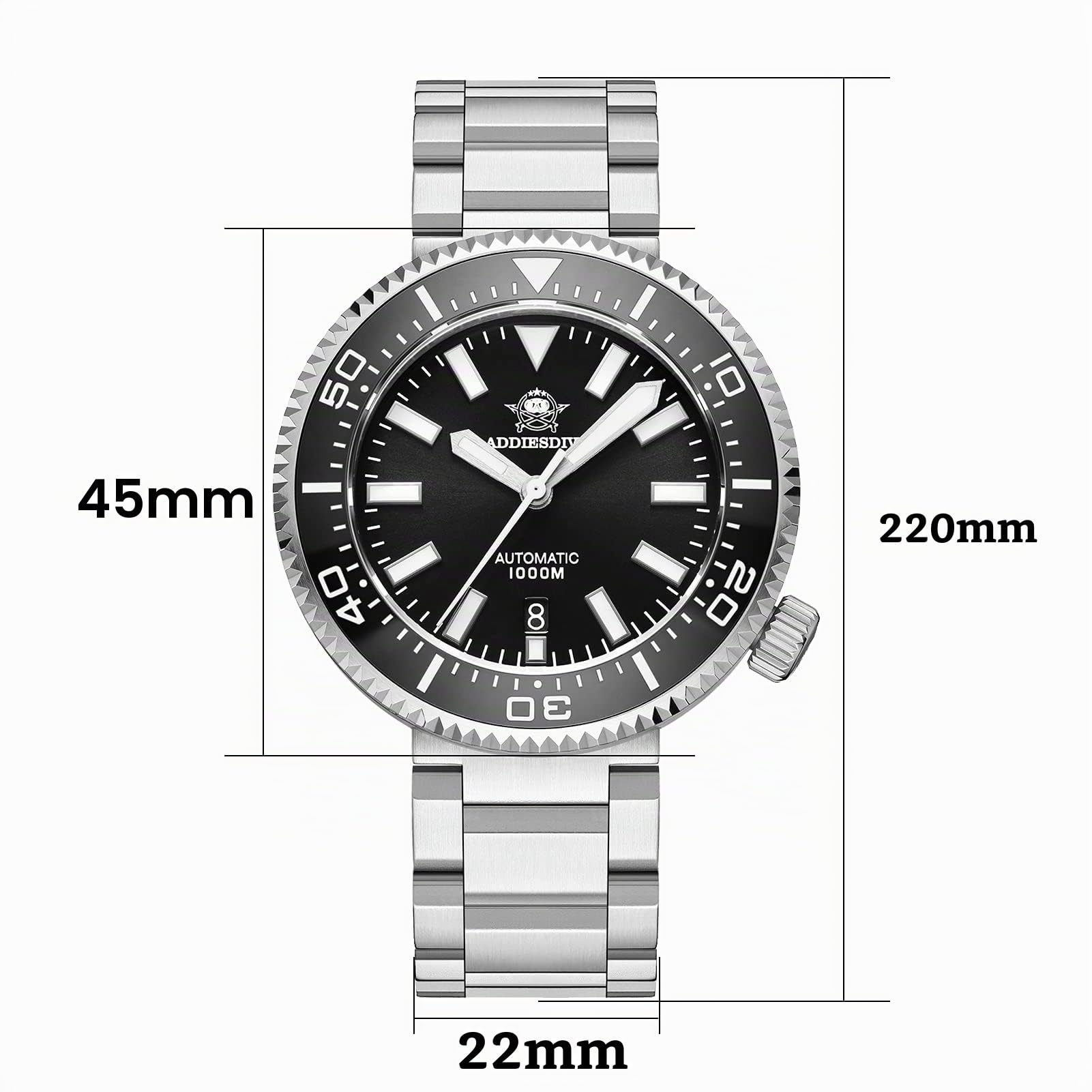 ADDIESDIVE Herren Automatik Automatikuhr NH35A Uhrwerk 1000m Wasserdicht Armbanduhren Mit Saphirglas Unidirektional Keramiklünette Edelstahlarmband/Taucheruhr Herren