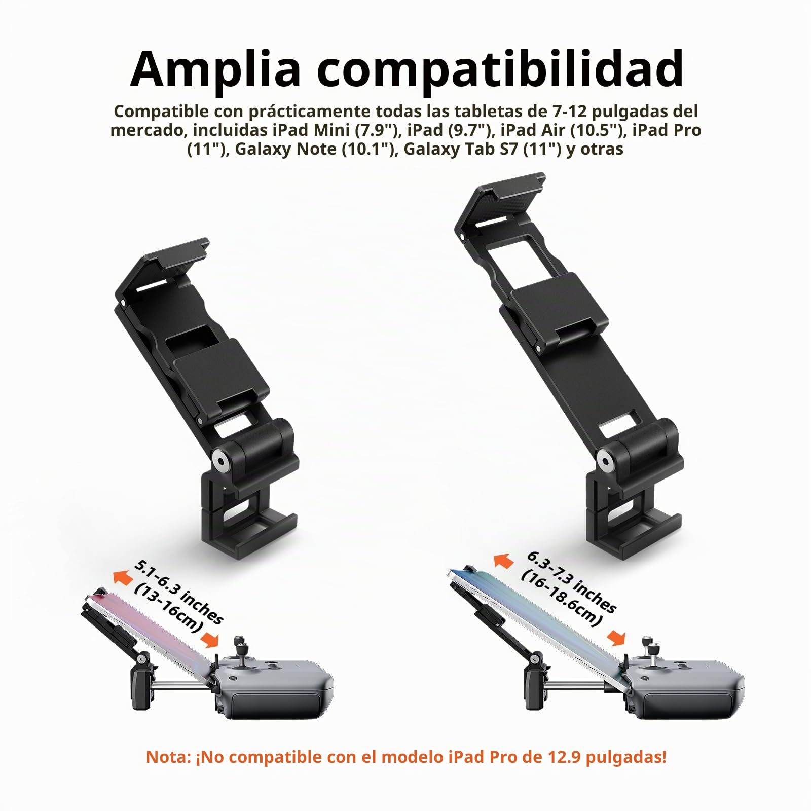 FPVtosky Soporte de desmontaje para Tableta dji Lito 1/ X1 / Mini 5/4 / 4K/2 SE/Neo/Air 3/Flip, 7-12 Pulgadas Plegable Soporte de Montaje para iPad, Incluye Collar y 2 Cables para dji RC-N1/N2/N3
