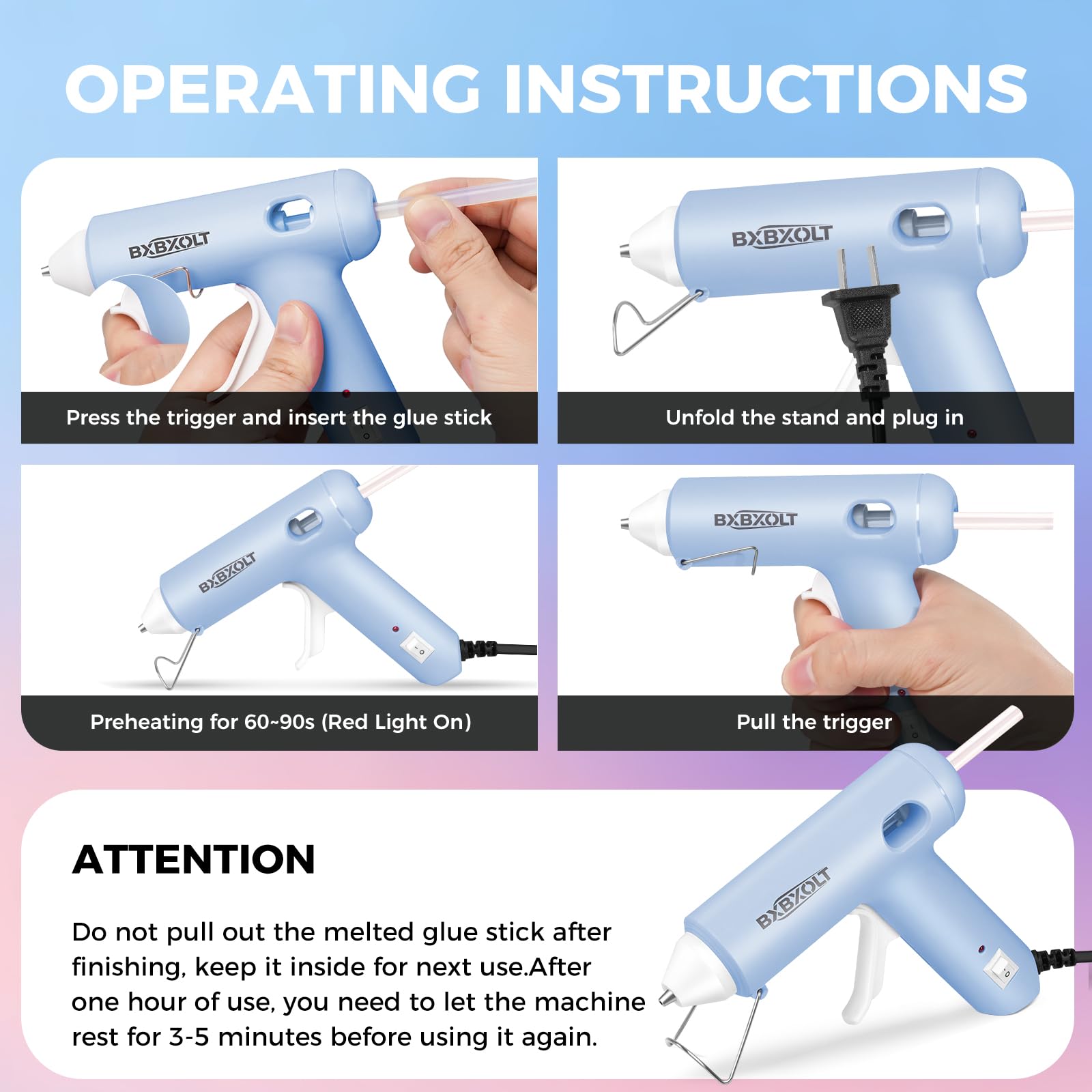 Mini set di pistola per colla a caldo con 30 bastoncini di colla, preriscaldamento rapido per lavori scolastici, arti fai da te e riparazioni domestiche rapide, 30 W, azzurro
