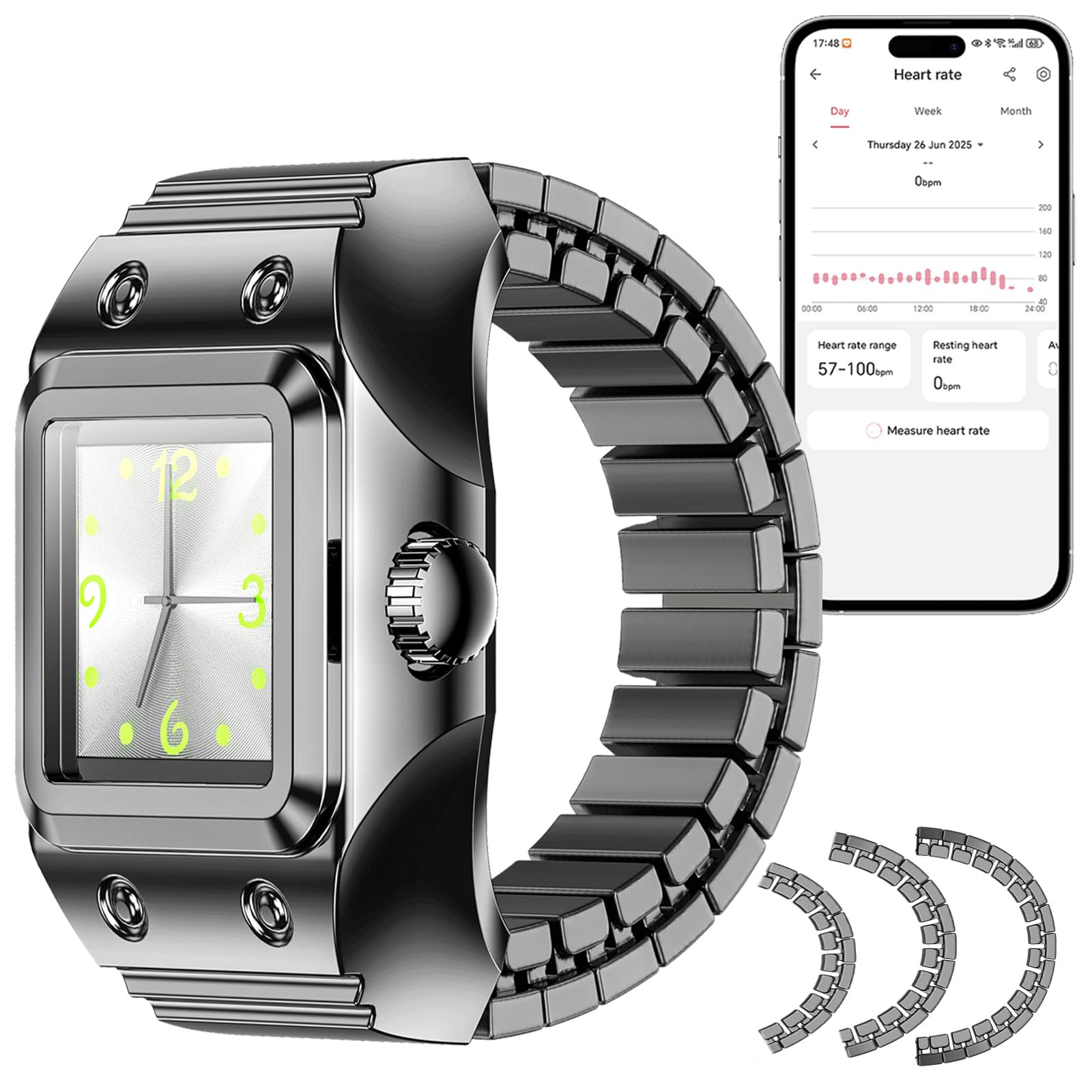 Smart Ring - Anello da uomo e da donna, analogico, al quarzo, per il fitness, per il fitness, per il fitness, per la frequenza cardiaca, contapassi, per il sonno, per il fitness, elastico, in metallo