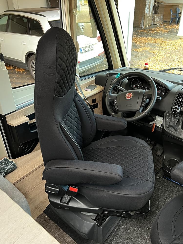 BREMER SITZBEZÜGE Motorhome Seat Covers for Aguti GIS Liner and Milan Seats, Set of 2 Protective Covers Including Armrest Covers in Black, GT404