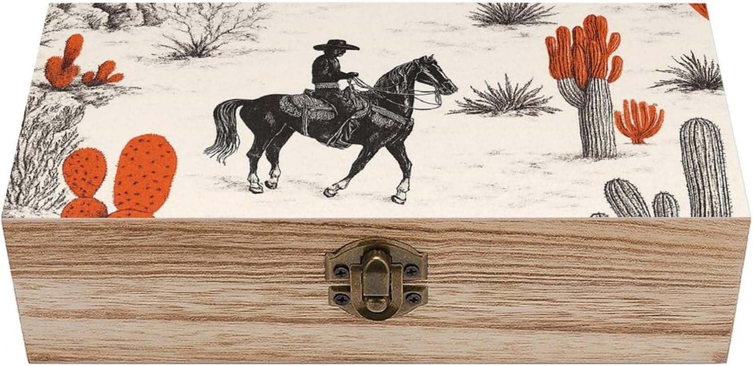 Cowboy Western Desert Horse Riding Wooden Storage Box