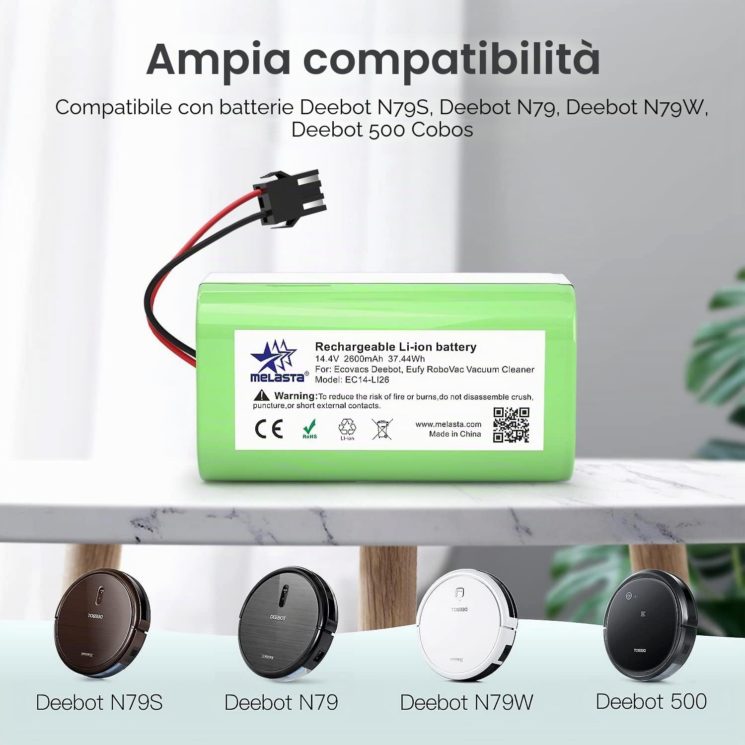 melasta 14.4V 2600mAh Li-ion Batteria di Ricambio Compatible IKOHS Netbot S14, S15, Lefant T700, Eufy RoboVac 11, 11S, 12, 15C,15C Max,15T,30,30C,35C, Deebot N79S N79, Conga Excellence 990 950 1090