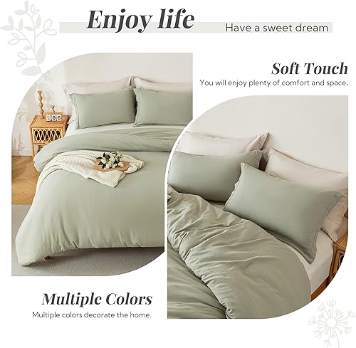 Miniatura 7 de MILDLY Juego de funda de edredón súper suave, 100% microfibra lavada, color salvia octubre, juego de ropa de cama de 2 piezas, tamaño individual,