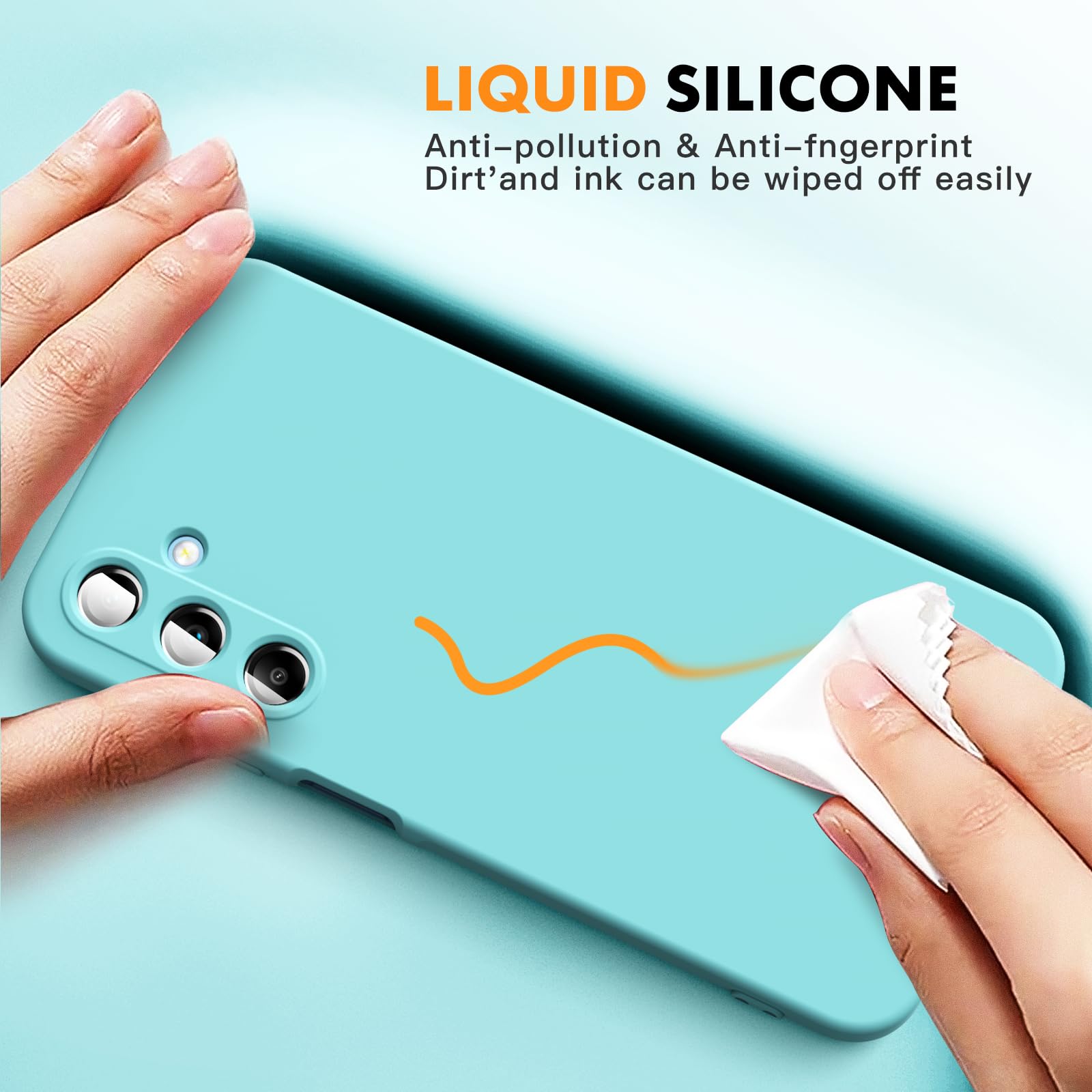 Vansdon Cover Compatibile con Samsung Galaxy A25 5G, 2 Pellicola Protettiva in Vetro Temperato, Gomma Gel di Silicone Liquida Antiurto Custodia - Azzurro