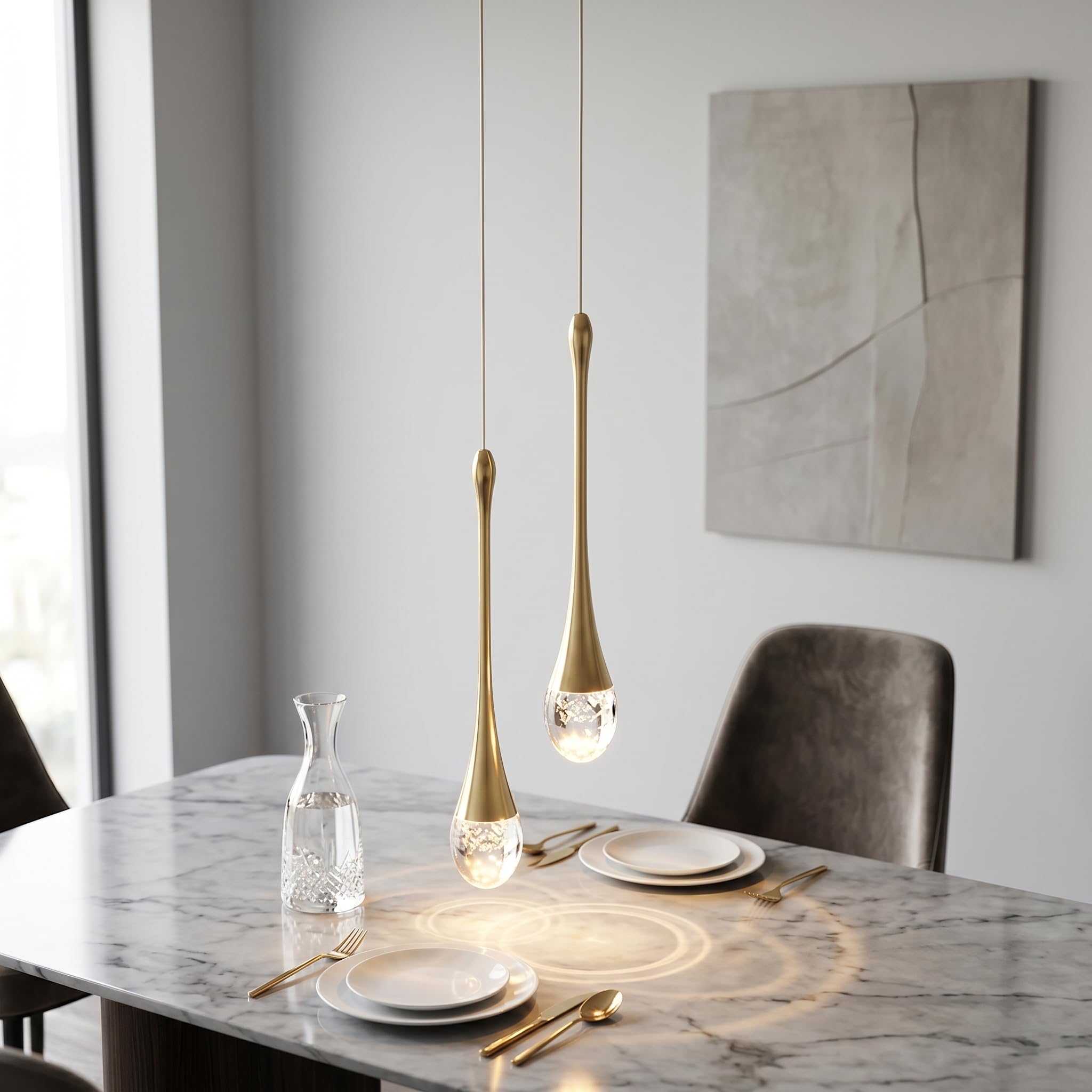 LED-Pendelleuchte 10W Kreative Moderne Moderne 2-flammige Hängeleuchte Wassertropfen Kristall-Deckenleuchte Kronleuchter für Wohnzimmer Restaurant Treppe