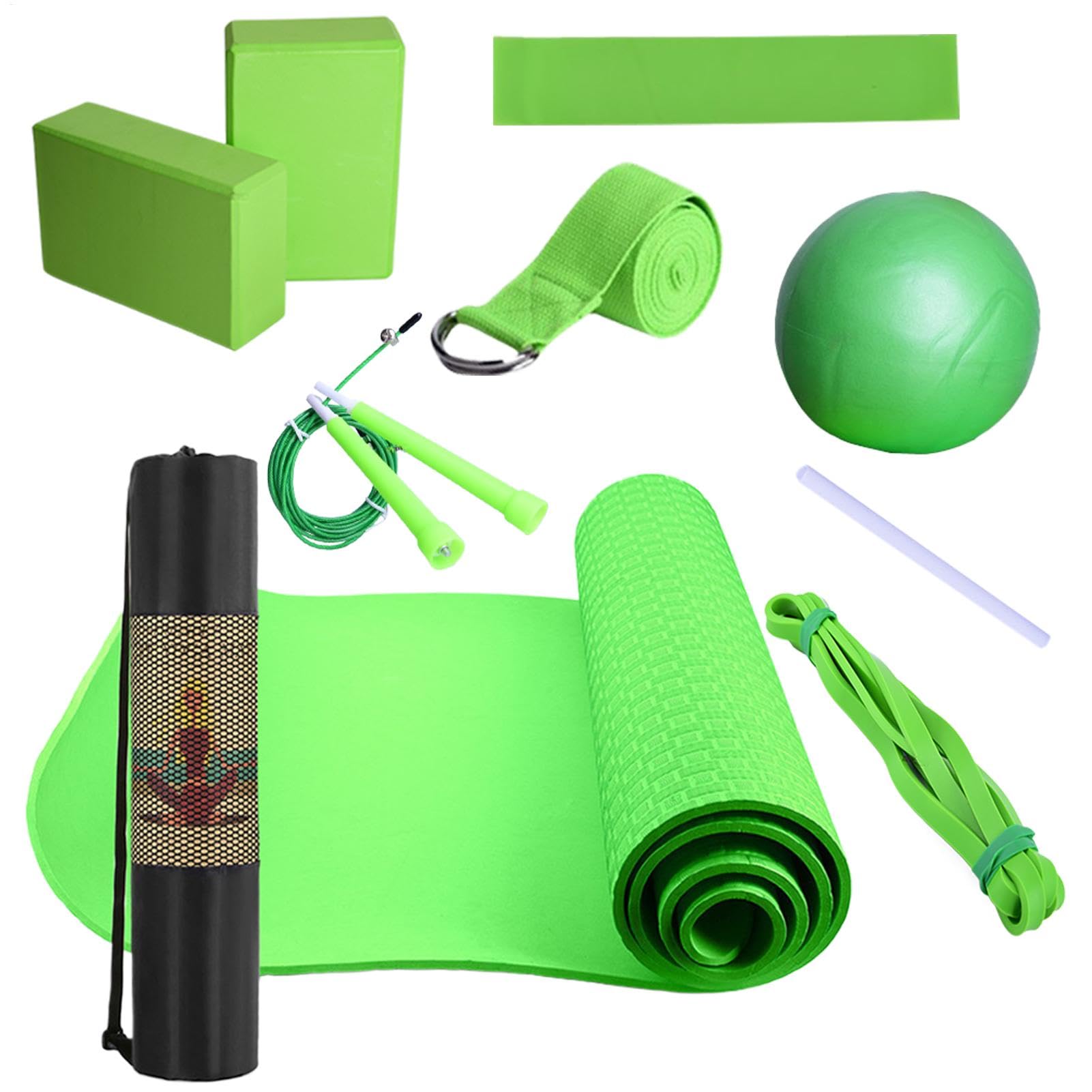 Yoga-Set für Anfänger, Trainingsmatte mit Yoga-Ball, inklusive Widerstandsband, Stretchband, Trainingsgerät für Pilates und Fitness