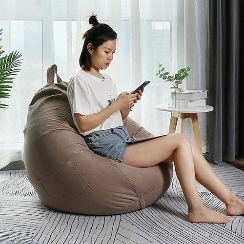 NIBHZ Sillas perezosas para sofás sin relleno, puf de microfibra suave de lino, tumbona de tela, puf para adultos (sin relleno), color marrón, 39.7