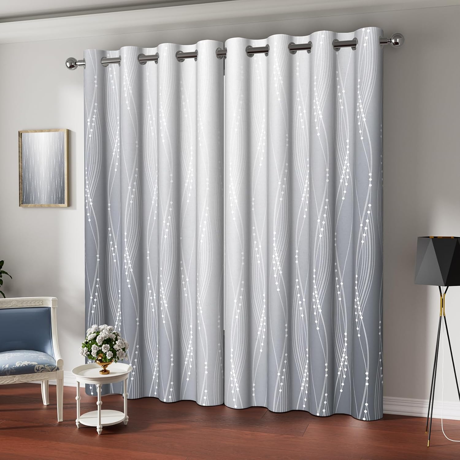 Light Blocking Gradient Blackout Curtains Ombre Gradient Grey Thermal Insulated Grommet Curtains 84 inch Length Window Treatments for Bedroom Living Room, 2 Panels 52x84 inch
