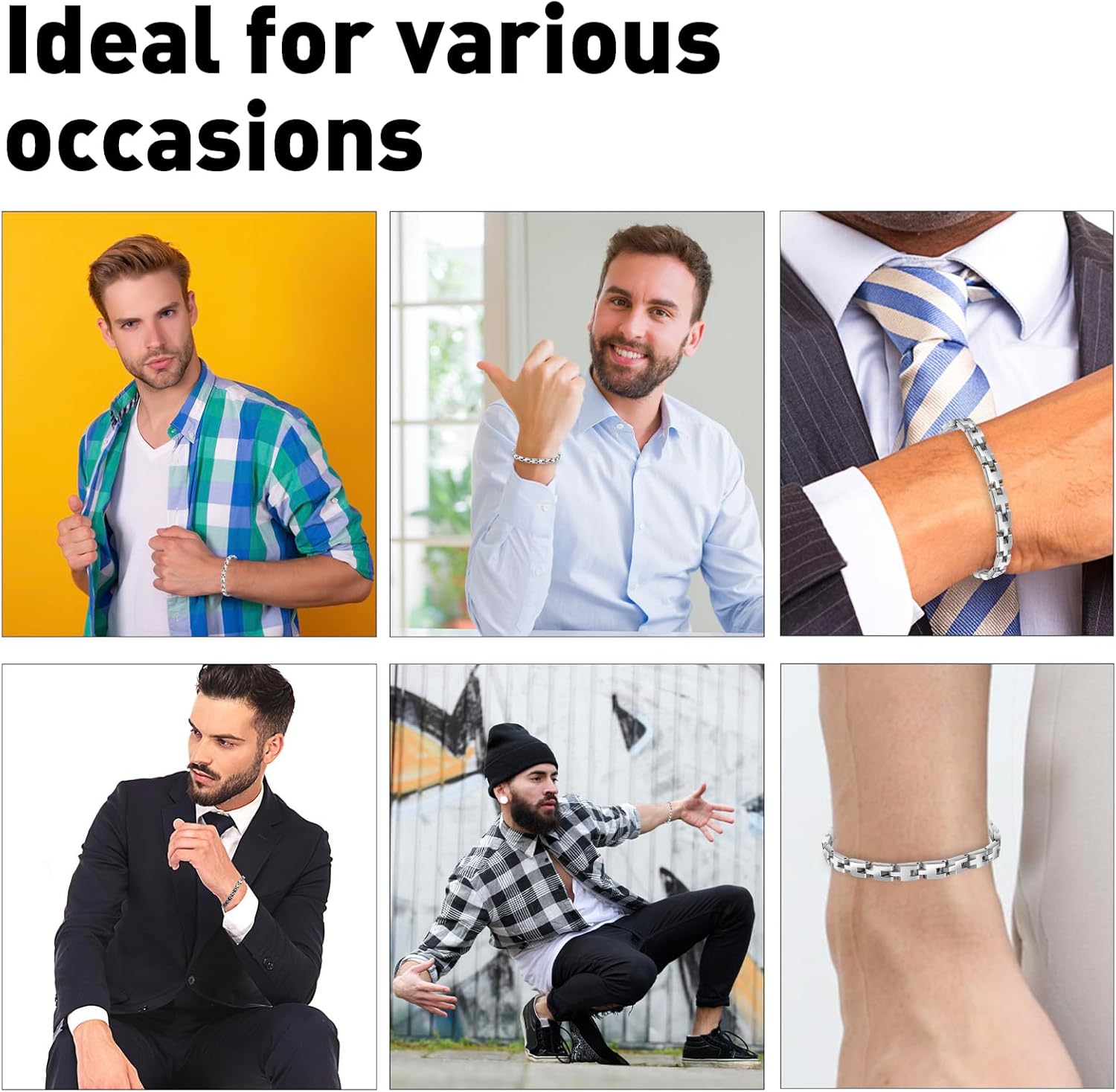 Mens Bracelet Stainless Steel, Classic Square Link bracelets for men, Fashion and Charm Jewelry Bracelet, Adjustable Fold Over Clasp Link Bracelets for Men Husband Father Boyfriend