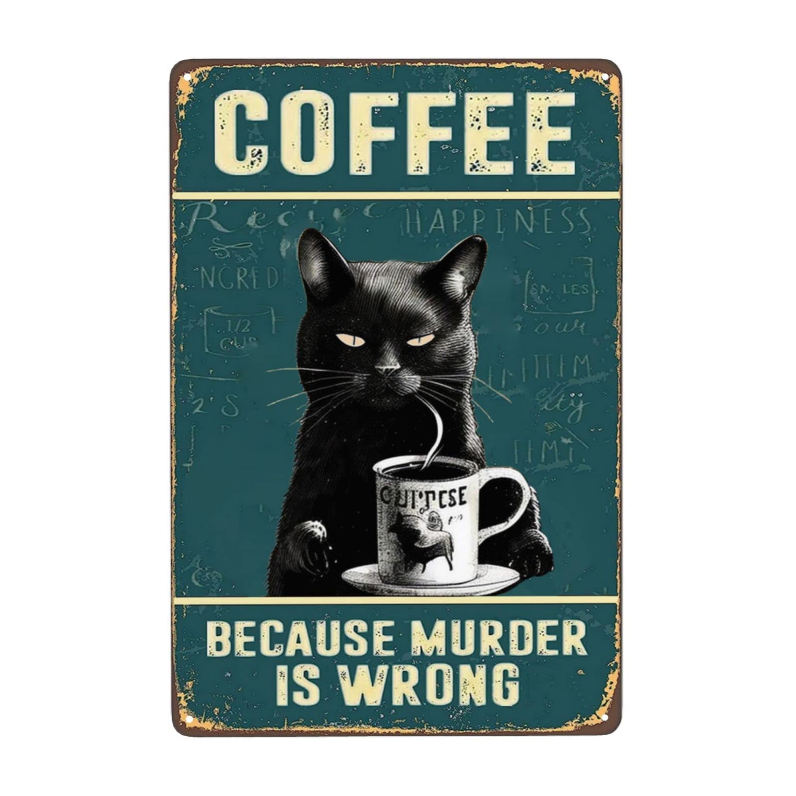 Kwqdozf As Pic Vintage Kitchen Signs Coffee Because Murder Is Wrong Funny Black Cat Sign W
