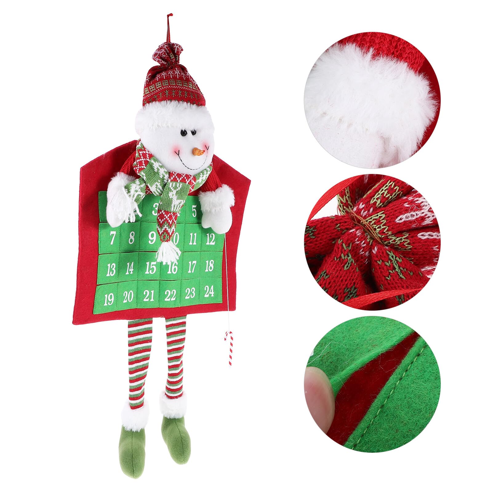 Garneck Calendrier de L’Avent à Suspendre en Tissu Tricoté Décoration Murale de Noël Pendentif Bonhomme de Neige Calendrier Mural Décoratif pour Porte D’Entrée Accessoire Festif de