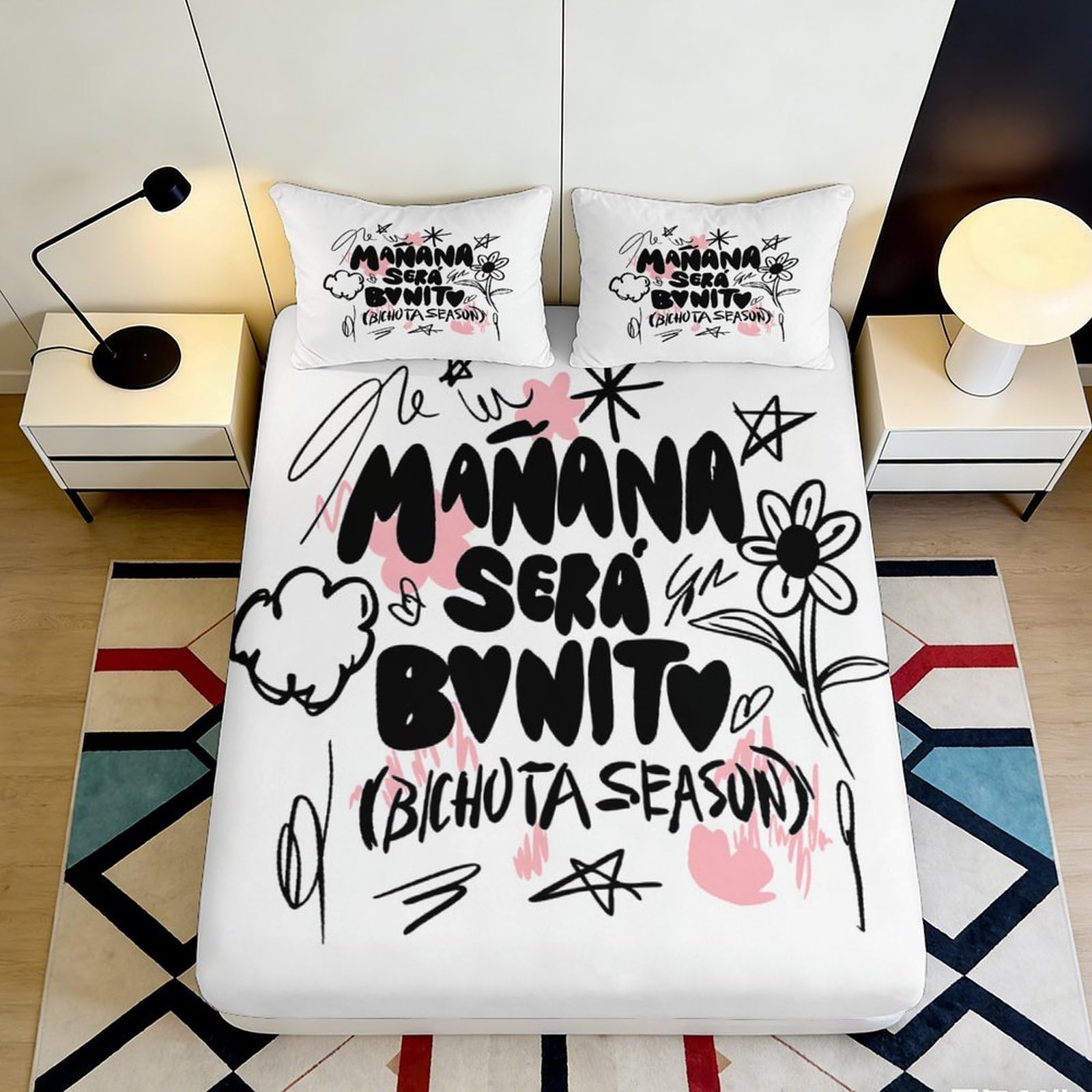 3D Printed Mañana Será Bonito Fitted Sheet Microfiber Soft Breathable Bichota Season Bed Cover for Bedroom Dormitory Guest Room Mattress Protection 90x200x25cm