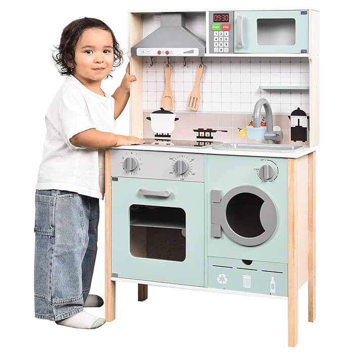 Buy Wooden Play Kitchen with Lights & Sounds, Pretend Kitchen Playset