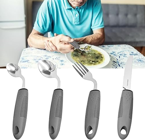 Miniatura 7 de 4 utensilios adaptativos de Parkinson en ángulo de 45, utensilios adaptativos de 3.5 onzas para ancianos, utensilios con peso para temblores de