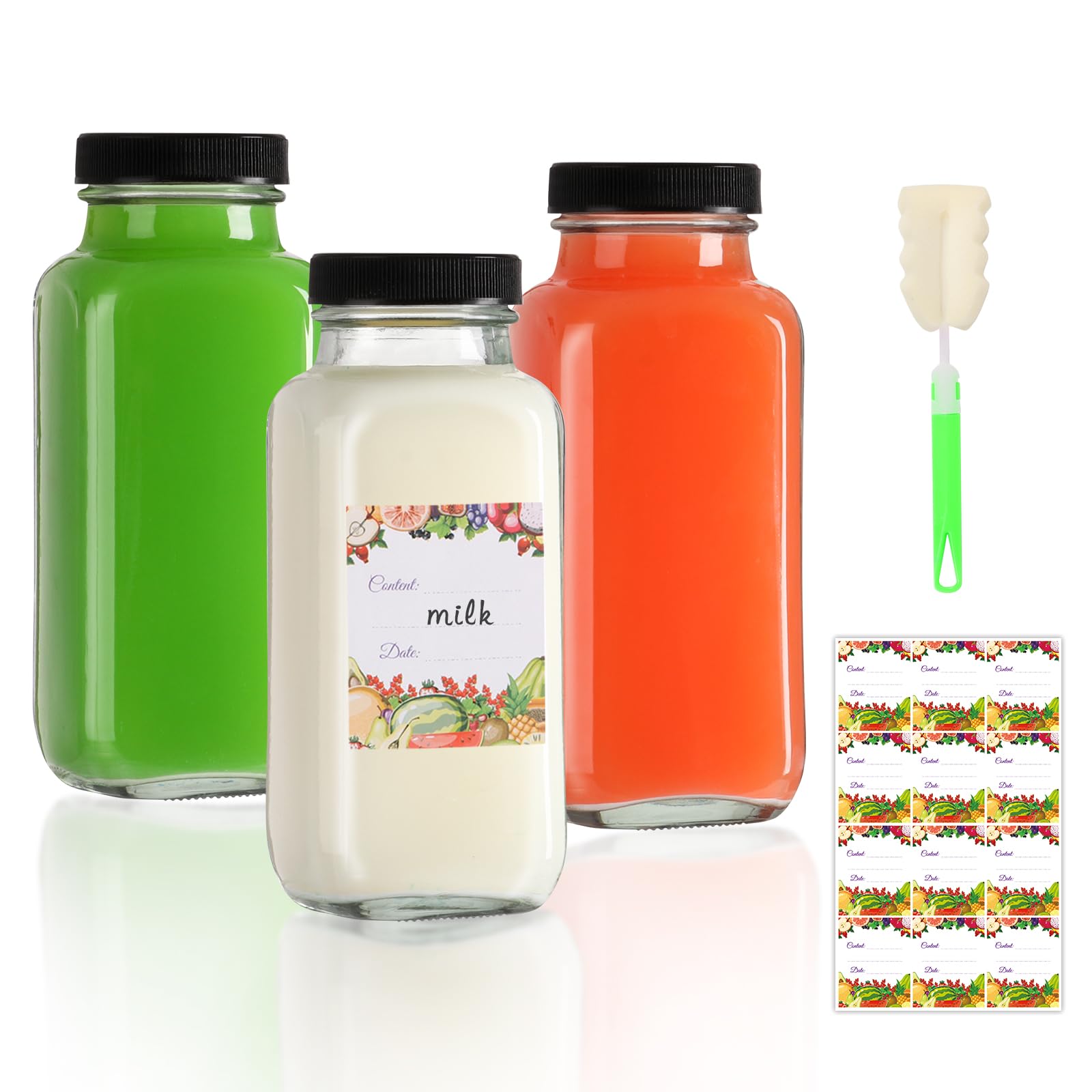 AuroTrends 8 oz Glass Bottles with Lids 3Pack, 250ml Glass Juice Bottles with Lids 8 oz for Water, Kombucha, Coffee - (8fl.oz, Set of 3)