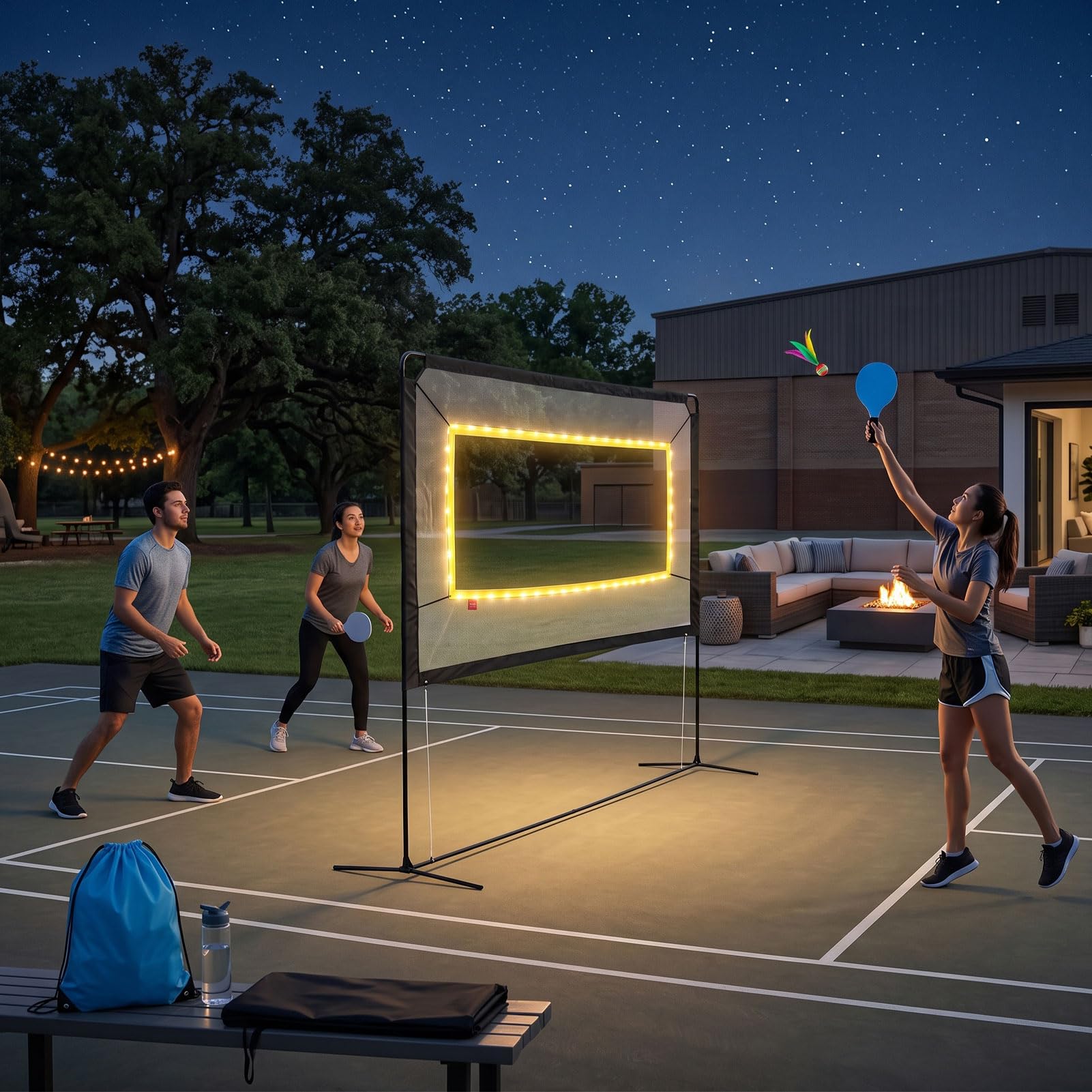 **Juego de Red de Bádminton Portátil, Luces LED, Ajustable de 1 a