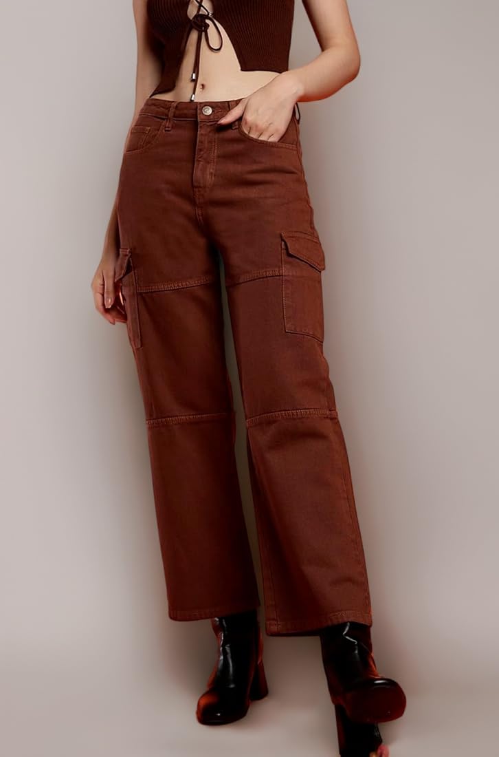 Buy Belliskey Dark Brown Denim Cargo Pants for Women - Versatile, Stylish,  and Durable at Amazon.in