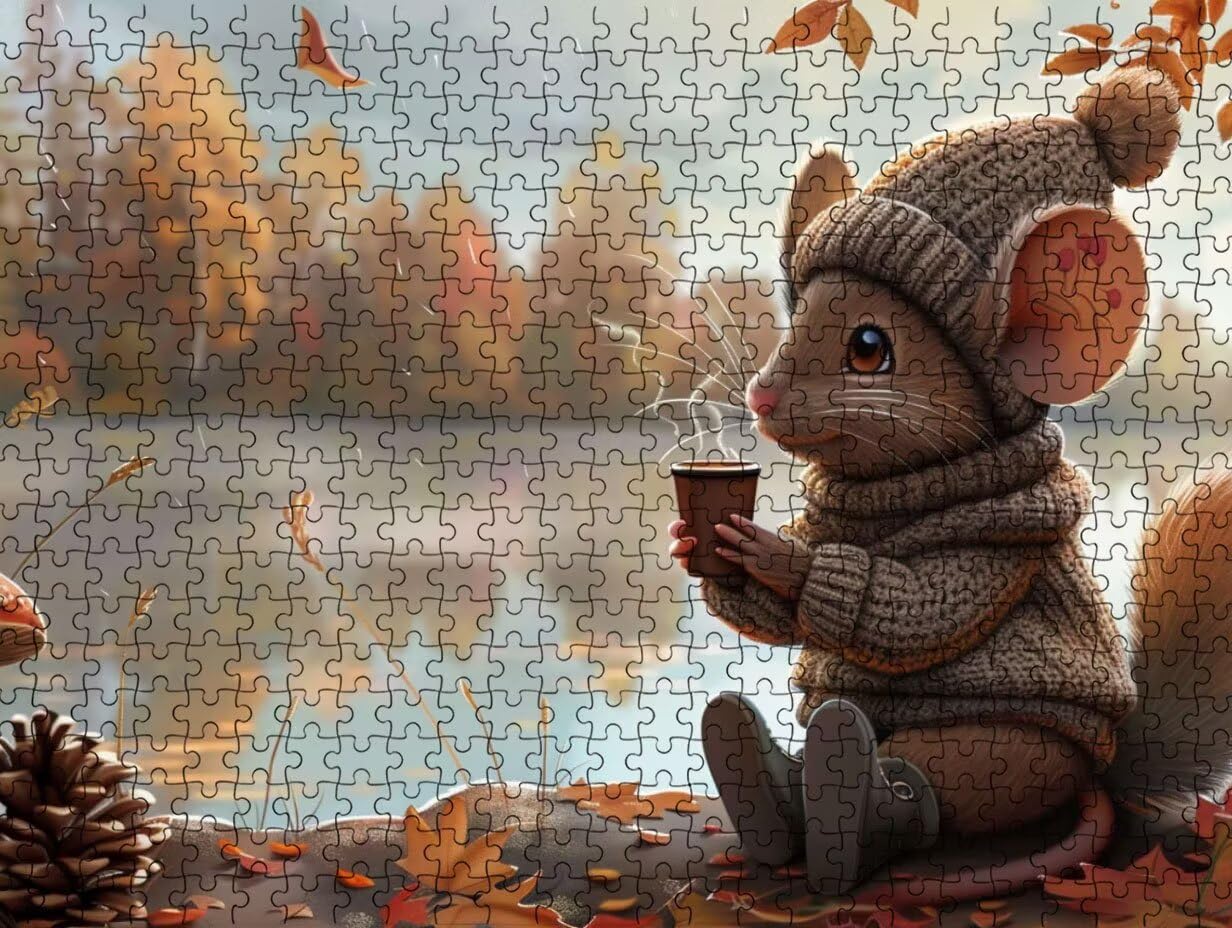 Wiewiórka grzyby, puzzle 3000 elementów dla dorosłych, drewniana układanka