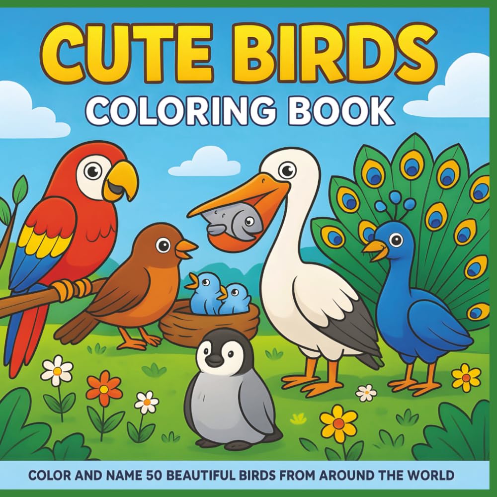 Cute Birds Coloring Book: Color and Name 50 Beautiful Birds From Around the World