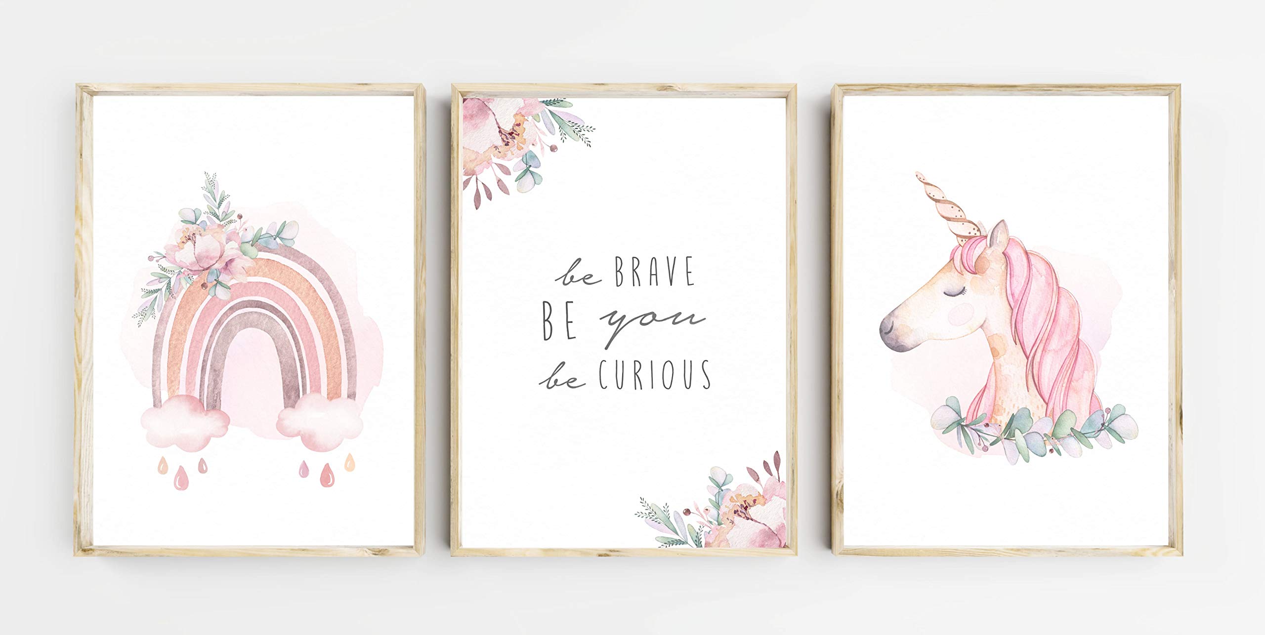 Herfair 3er Set Kinderbilder - Regenbogen Einhorn Wolken Wandbilder Babyzimmer