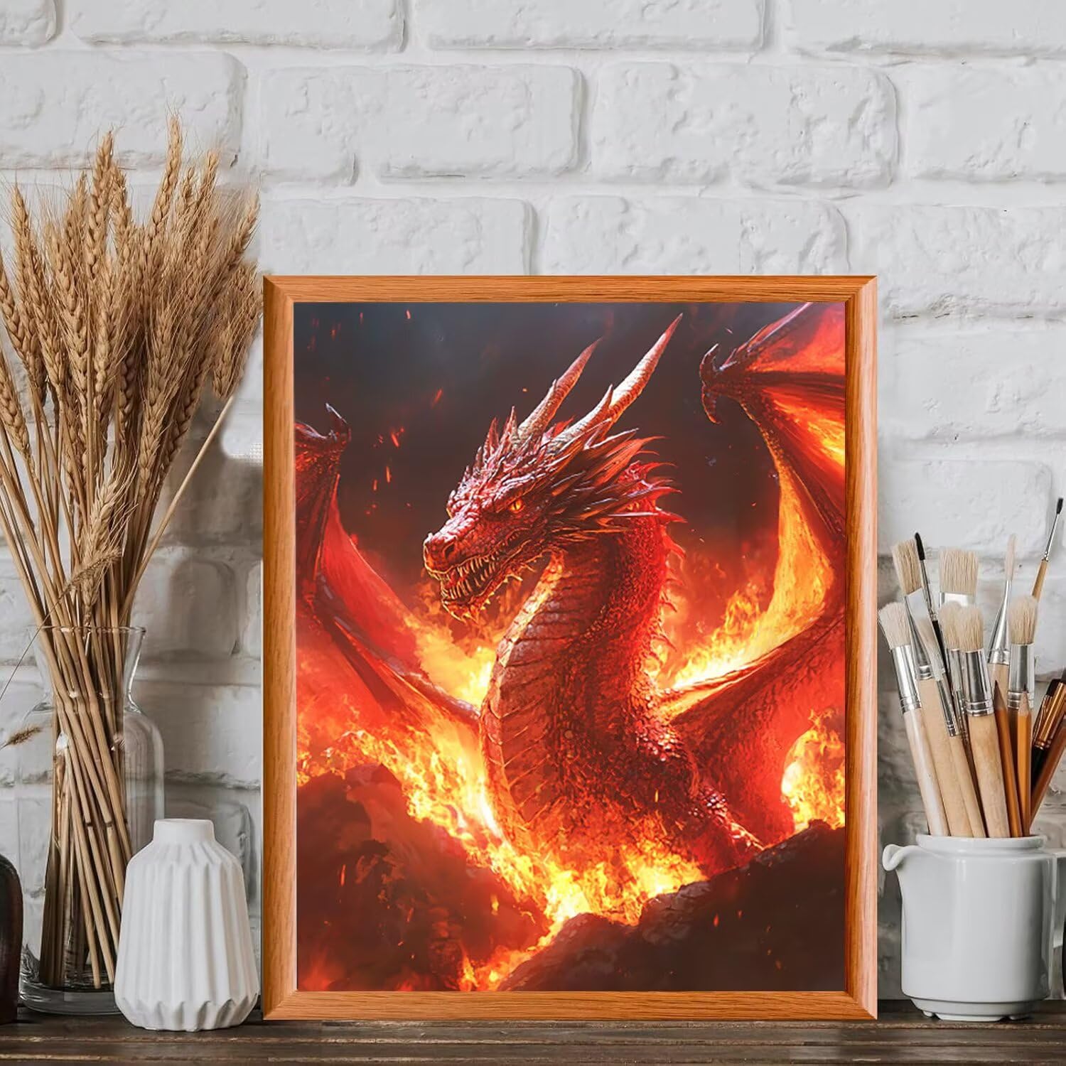 WEISHIWE Malen nach Zahlen Erwachsene Flammen Drache, 70x90cm x-478 | Malen nach Zahlen Erwachsene Leinwand Kit, DIY Handgemalt Ölgemälde Set mit 3-Pinseln und Acrylfarbe für Wanddeko,Ohne Rahmen