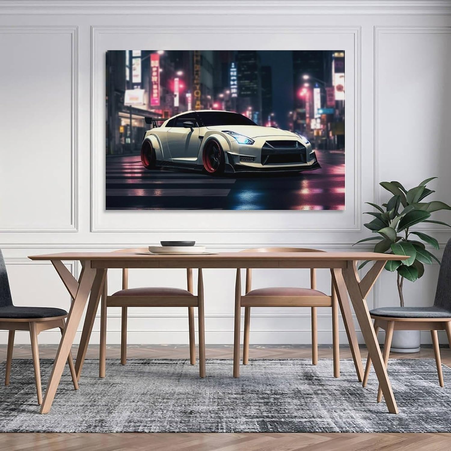 Jdm Tokyo Street White Sport Car Cool R35 Poster Canvas Wall Art Posters & Prints Pictures Wall Decor Aesthetic for Living Room Bedroom Decor for Mens Women Framed Unframed 12x18inch(30x45cm) - Image 5