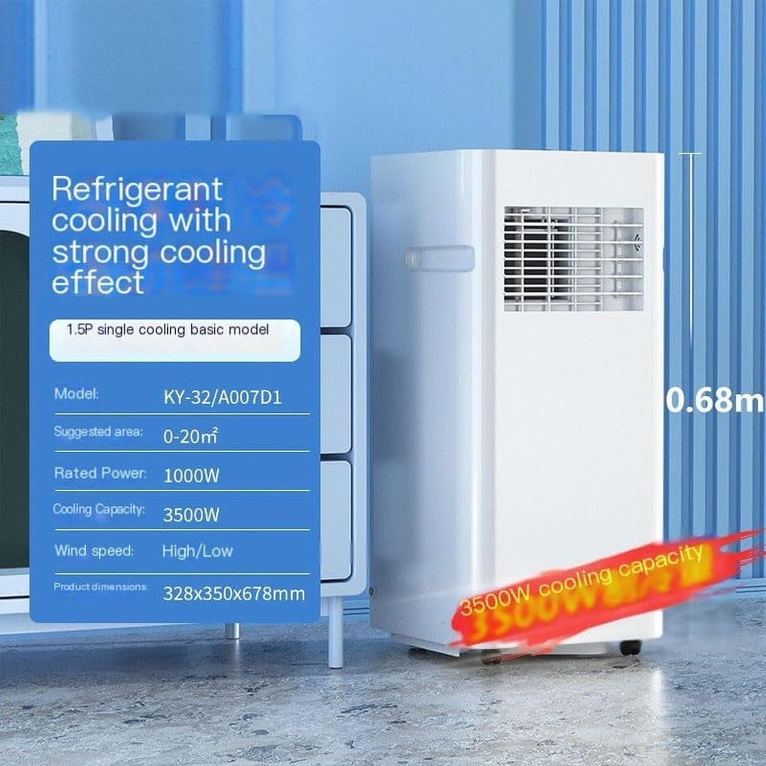 Aire Acondicionado Portátil 14000 BTU, Enfriador Móvil con Mando a Distancia, Temporizador 24H, Bajo Ruido para Dormitorio, Oficina y Piso con Ruedas, Style 4, 12000 BTU